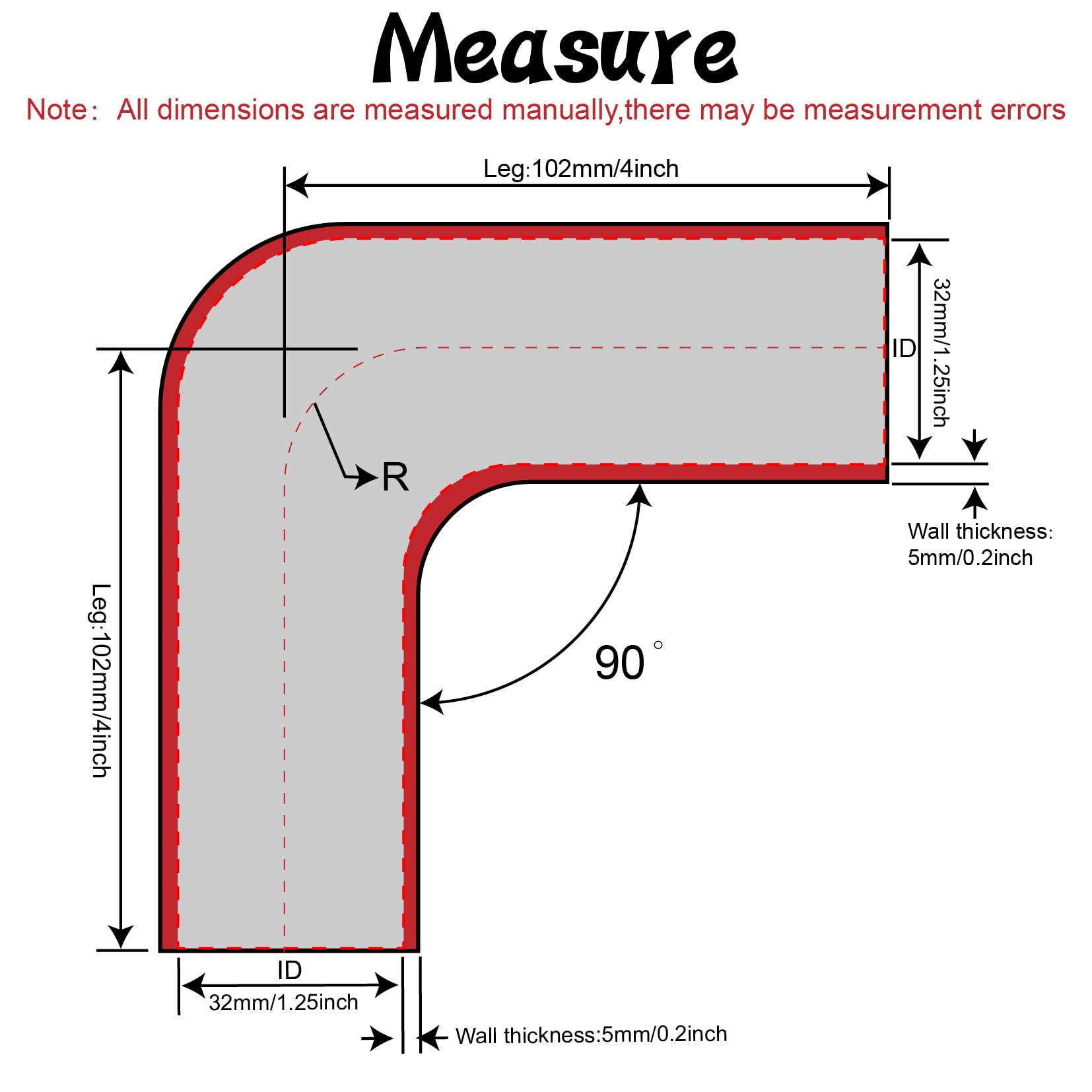 TuoLauthon 90 Degree 1-1/4inch(32mm) Elbow Coupler Hose,4-Ply Reinforced,Length 4inch(102mm) with 2PCS Clamps for Turbo/Intercoo