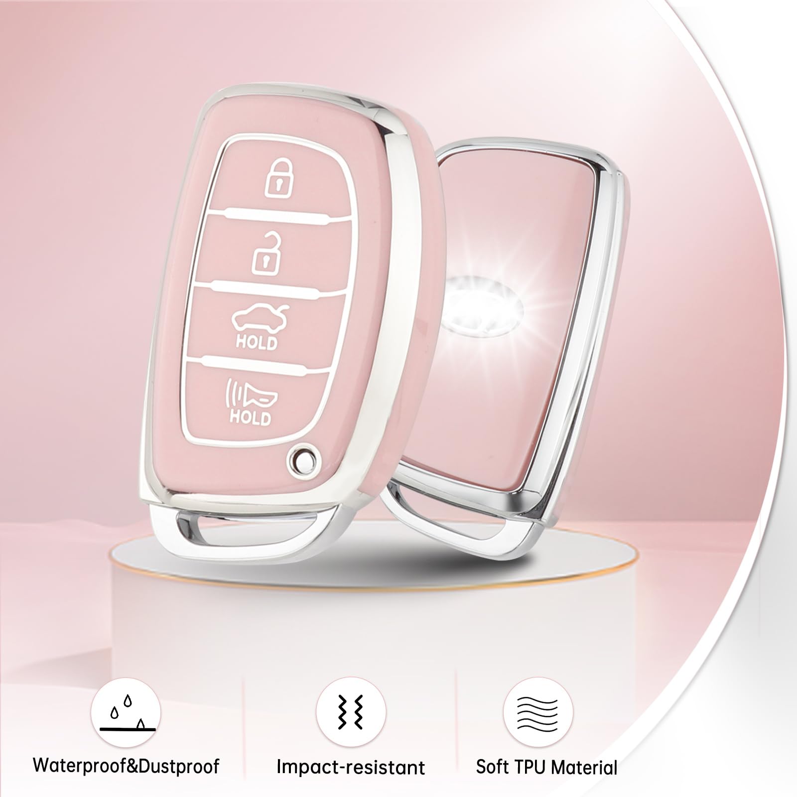 YO&YOYE for Hyundai Key Fob Cover with Keychain, Pink Soft TPU Key Case Protection Shell Fit for lantra Ioniq Sonata Tucson Elan