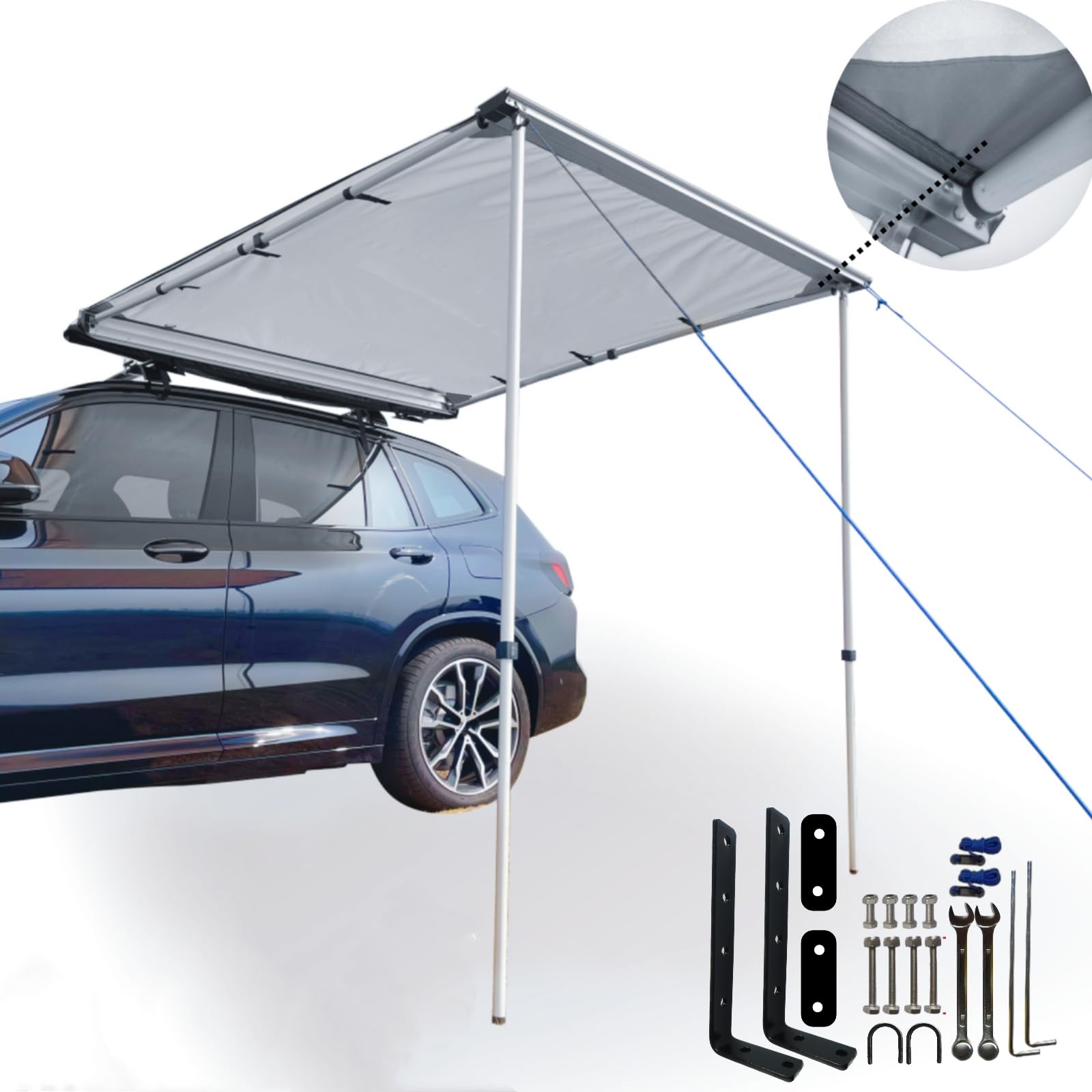 Danchel Outdoor Car Awning, Roof Rack Pull-Out Car Awning Overland, Waterproof Portable Car Side Sun Shelter Tarp For Suv/Truck/Van/Camper, 8.2X9.8Ft Gray