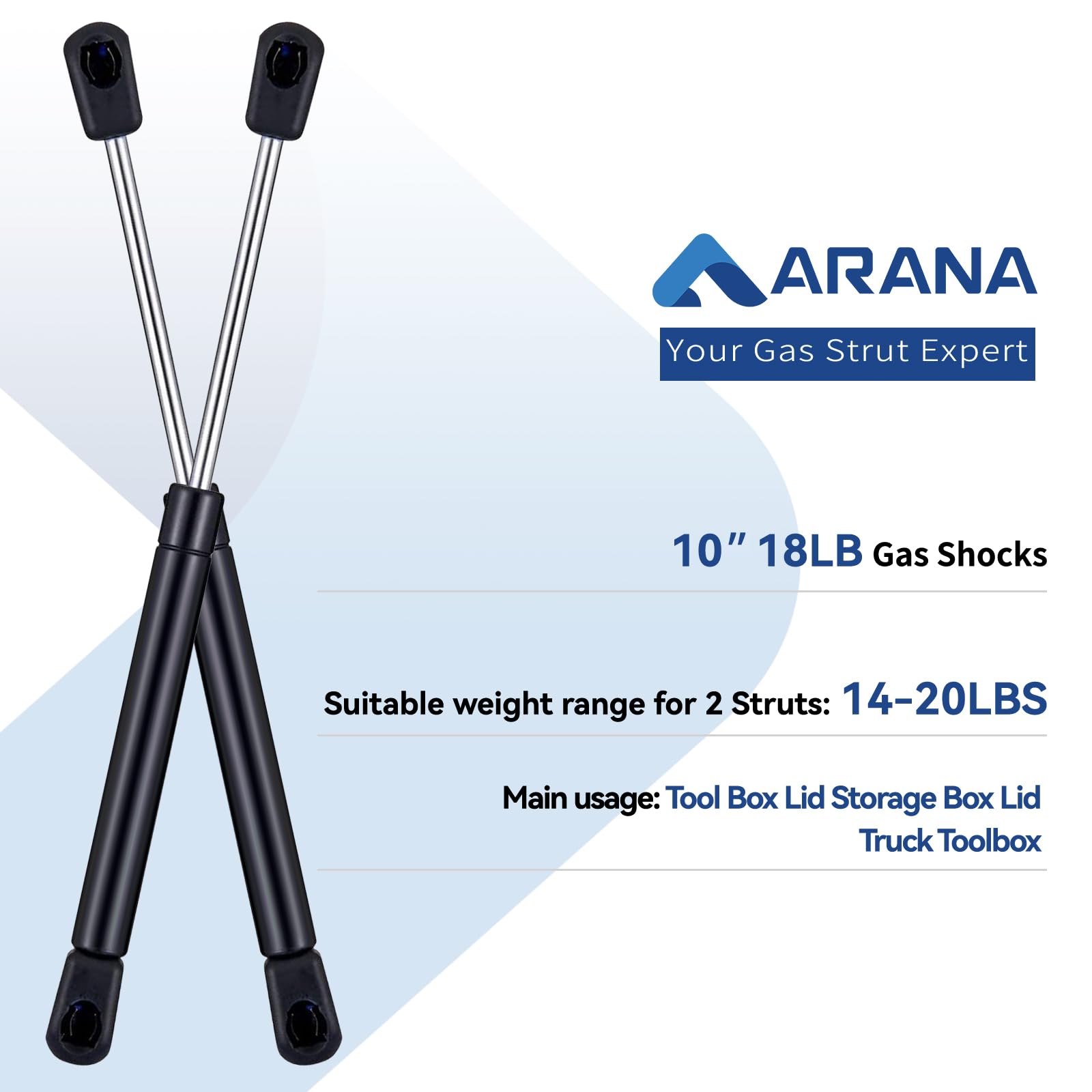 ARANA 10 Inch Gas Struts 18lb/80N, Tool Box Shocks 10 '', Gas Spring for Cabinet Truck Tool Box Lid Boat Hatch Lid, 2 Pcs Set