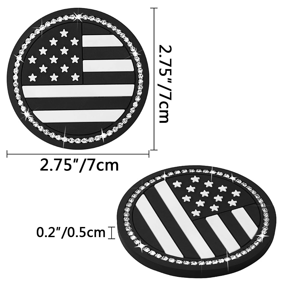 Car Cup Holder Coasters,Bling American Flag Us Flag Insert Car Cup Coaster,2.75 Inch Anti Slip Drink Mat,Vehicle Crystal Rhinest