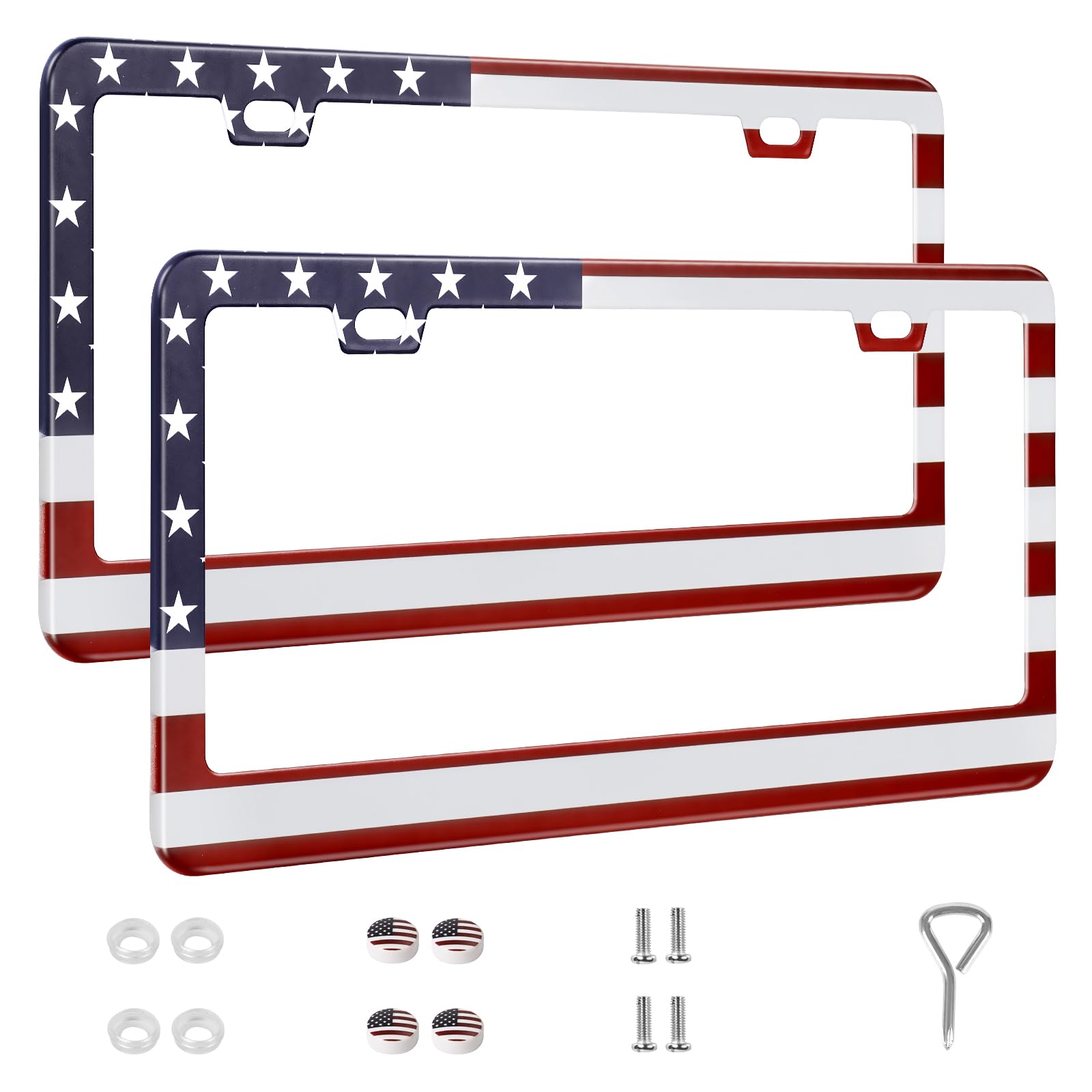 Quanqiufei 2 Pack License Plate Frames, Stainless Steel Car License Plate Cover Car Accessories With Screw Caps (Red And Blue)