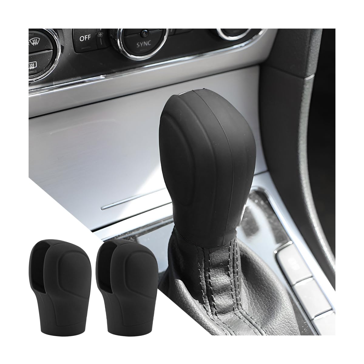 Aicel 2 Pcs Car Gear Shift Knob Cover, Elastic Silicone Car Automatic Shift Protector Cover, Universal Anti-Slip Auto Knob Gear 