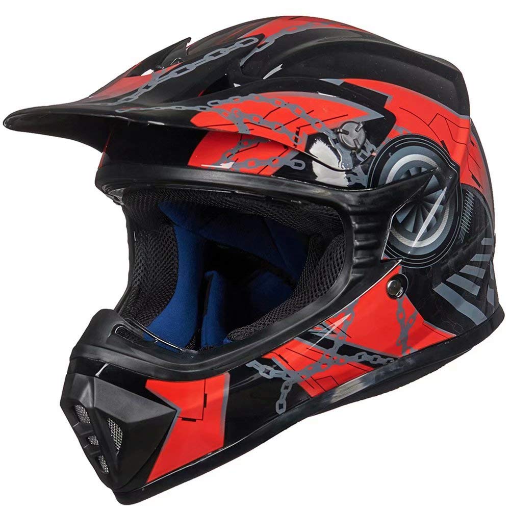 Ilm Youth & Kids Dirt Bike Helmets Motocross Atv Dirtbike Bmx Mx Offroad Full Face Motorcycle Helmet, Dot Approved Model 128Ys (Red Black, Youth-S)