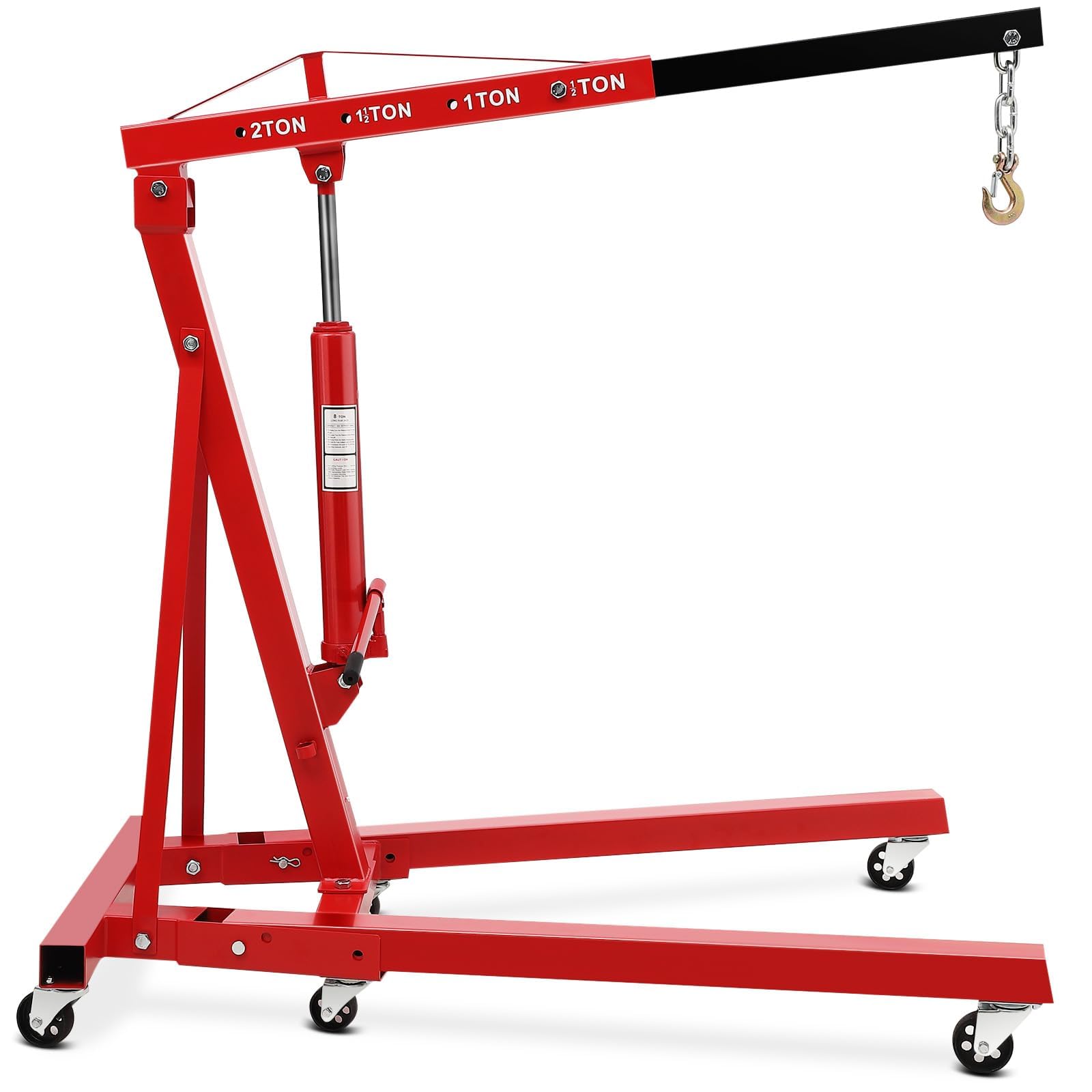 SierraSquad Heavy Duty 2 Ton Folding Hydraulic Engine Hoist - 4000 lbs (4400 lbs Max) Cherry Picker Shop Crane, 6 Iron Casters, 