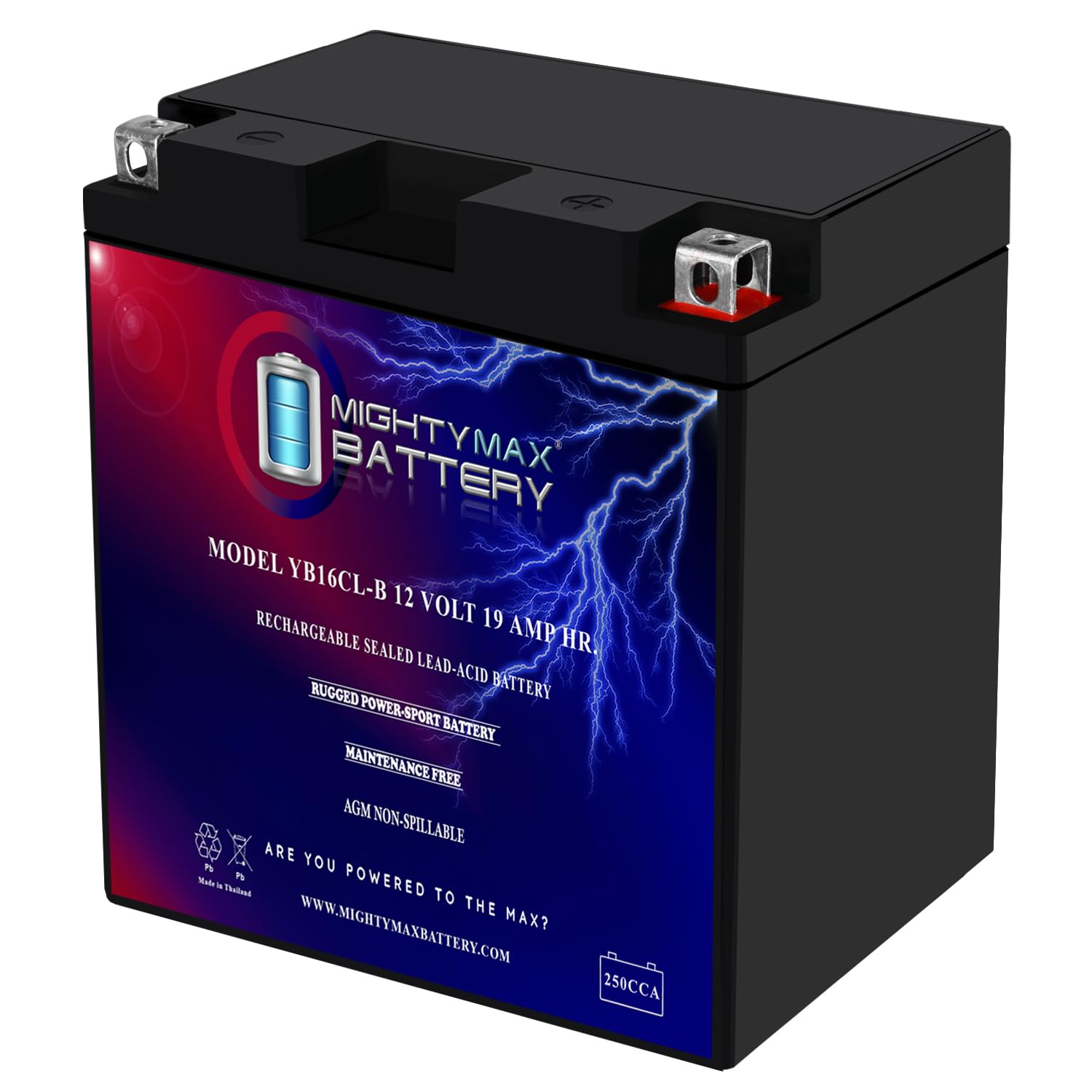 Mighty Max Battery Yb16Cl-B -12 Volt 19 Ah, 250 Cca, Rechargeable Maintenance Free Sla Agm Motorcycle Battery