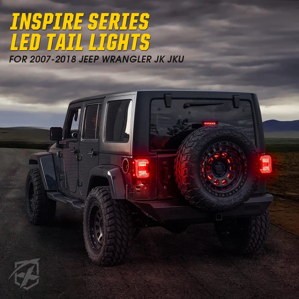 Xprite Led Tail Lights Compatible With 2007-2018 Jeep Jk Jku Sport/Sahara/Rubicon - Dot Approved, C-Shaped Clear Lens, Running,