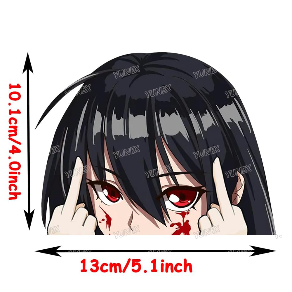YUNEX 5.1 Inch Anime Akame Car Decals Peeking Creative Vinyl Stickers for Bumper Window Laptop Motorcycle Luggage Waterproof