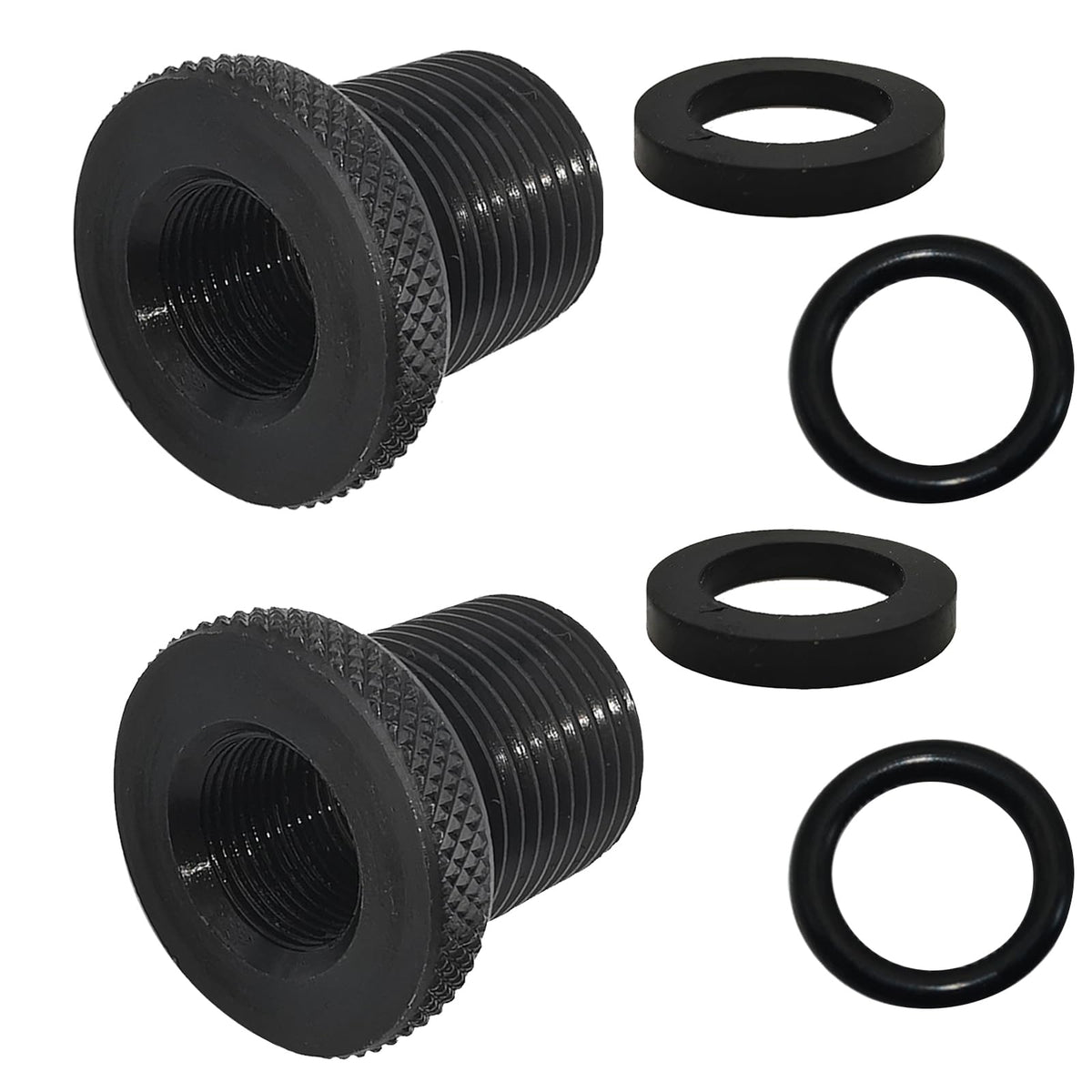 2Pcs Thread Adapters With 4Pcs Washers, 1/2 * 28-3/4 * 16, Black