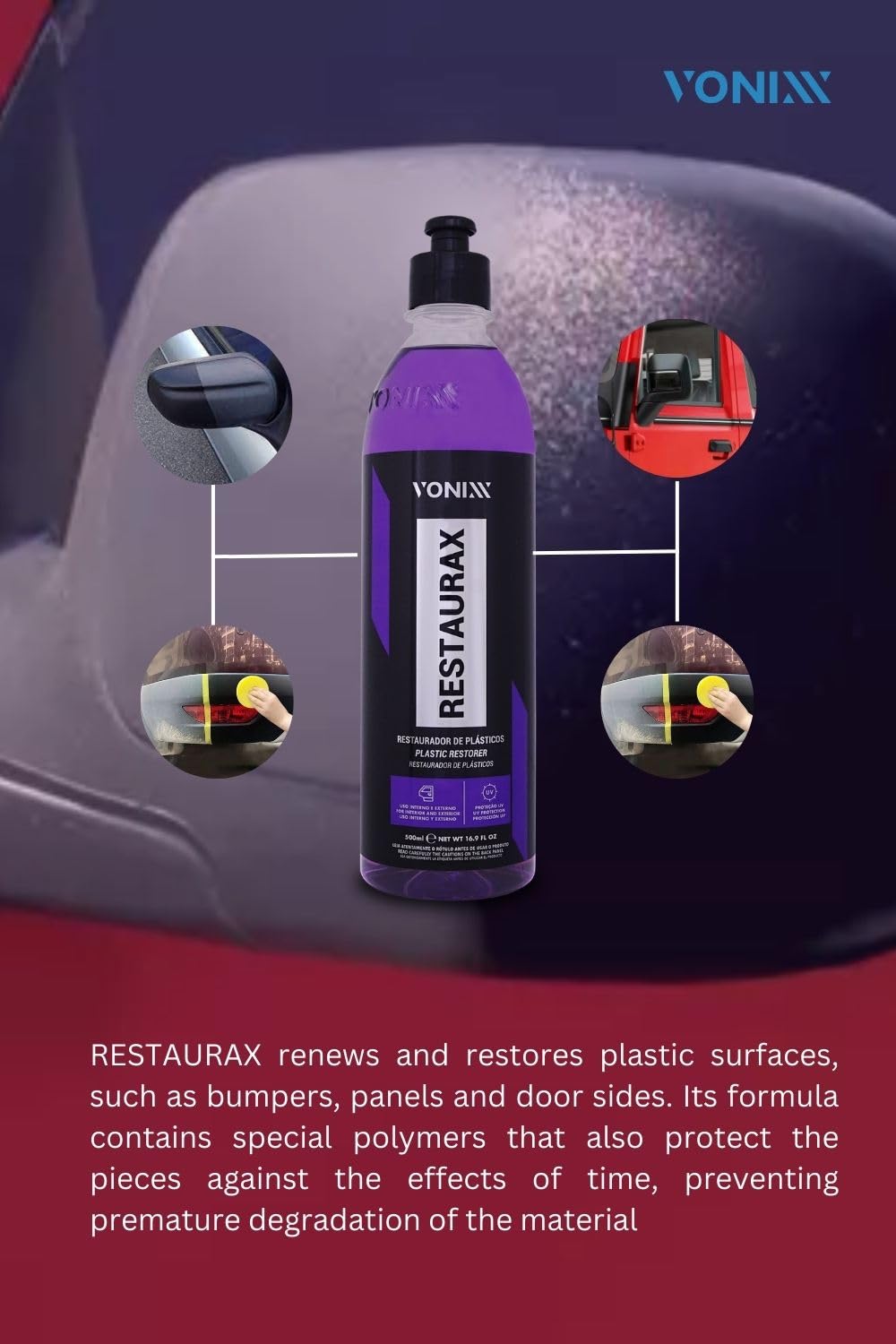Vonixx Restaurax Plastic Surface Renewal & Protection Solution | Glossy Finish | Interior & Exterior Care | Long-Lasting Results