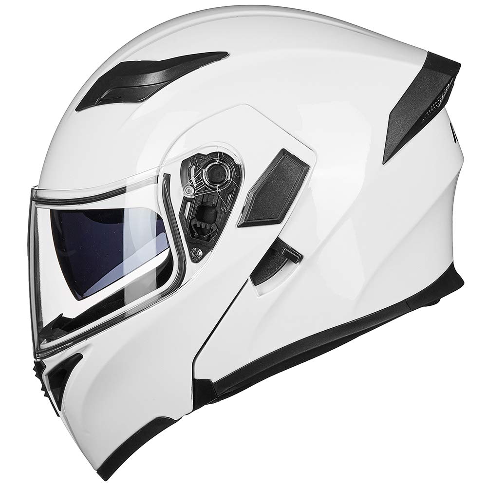 Ilm Motorcycle Dual Visor Flip Up Modular Full Face Helmet Dot Led Light Model 902L (S, White - Led)