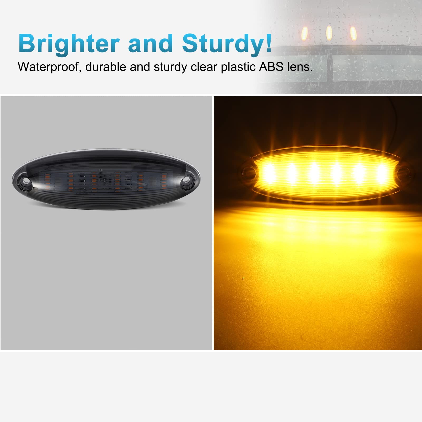 Partsam 5pcs Smoke Lens Yellow LED Cab Marker Lights for Freightliner Cascadia, Polycarbonate, Medium Size