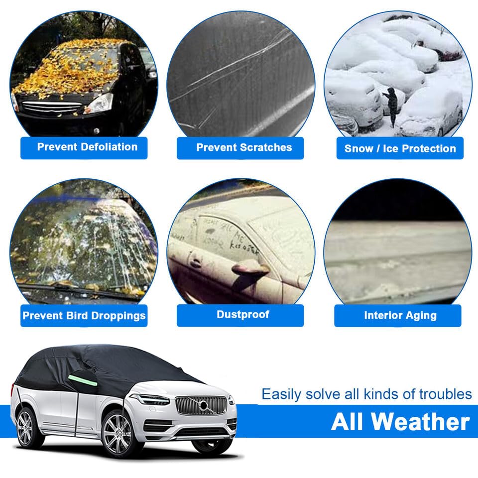 Universal Suv Half Car Cover Waterproof All Weather, Hail Protector Car Body Covers Outdoor Indoor For All Season Windproof Dust