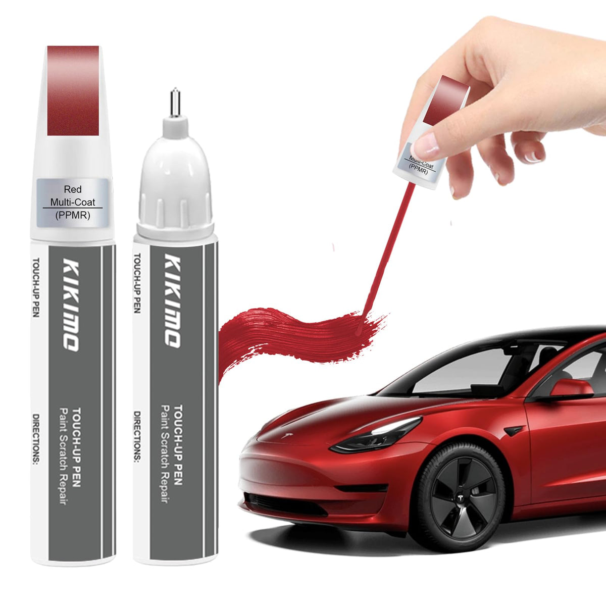 KIKIMO for Tesla Touch Up Paint(Red Multi-Coat(PPMR)), Car Paint Repair Kit for Tesla Model Y/3/S/X, 2 In 1 Scratches Repair wit