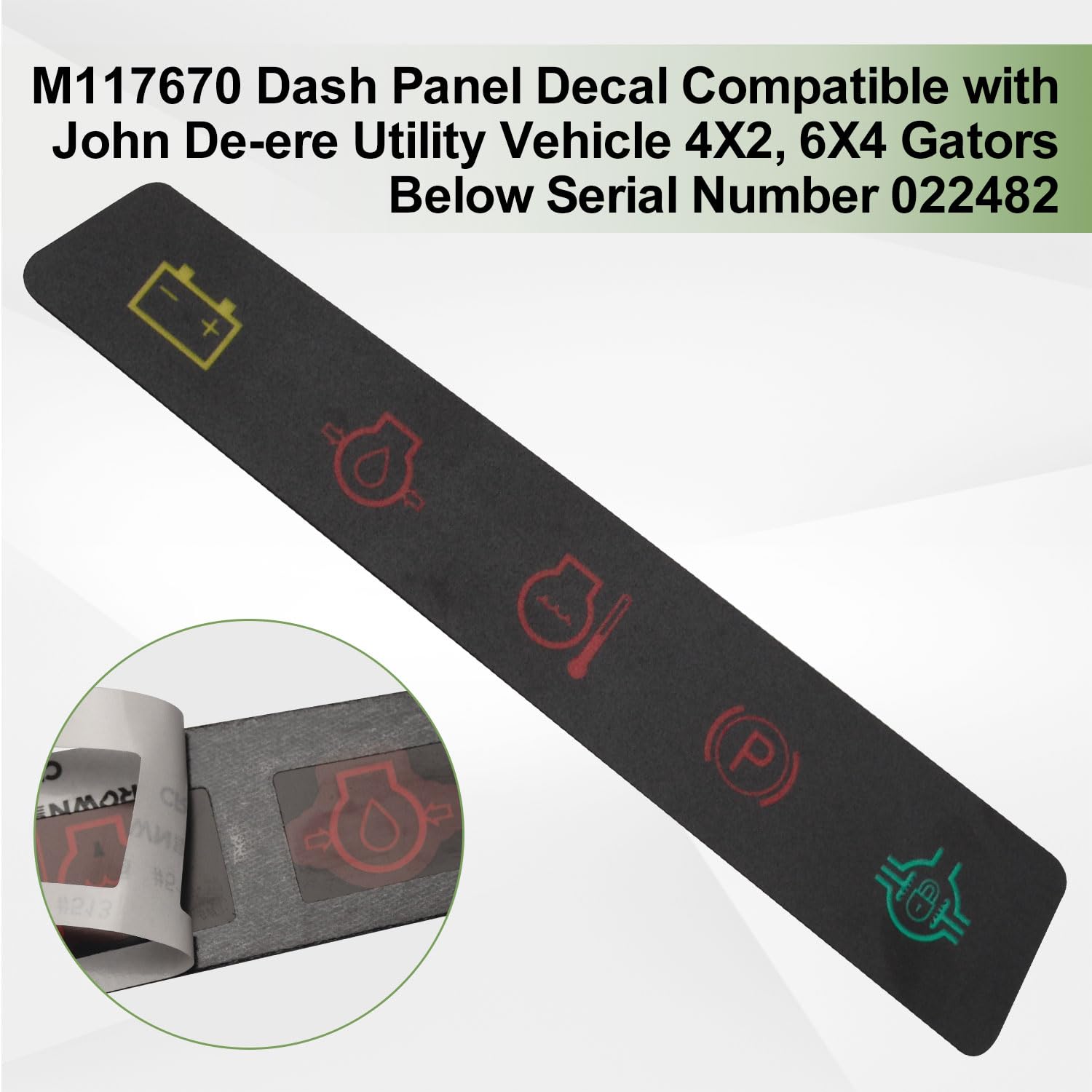 M117670 Dash Panel Decal/Instrument Panel Indicator Label Compatible with John De-ere Utility Vehicle 4X2, 6X4 Gators Below Seri