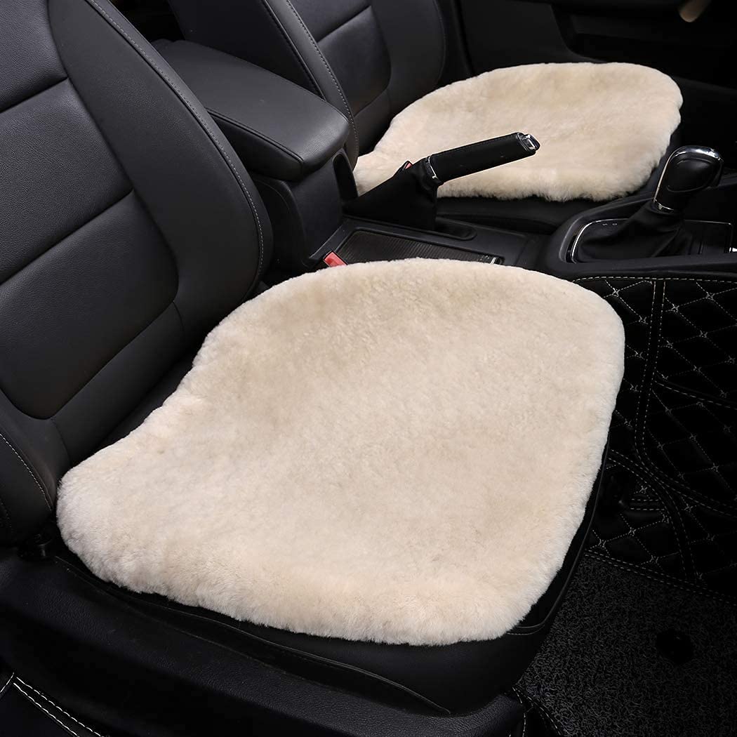 Ogland Fluffy Genuine Sheepskin Car Seat Cover For Auto Fuzzy Interior Accessories Cushion With Soft Wool Natural Fur Non-Slip (