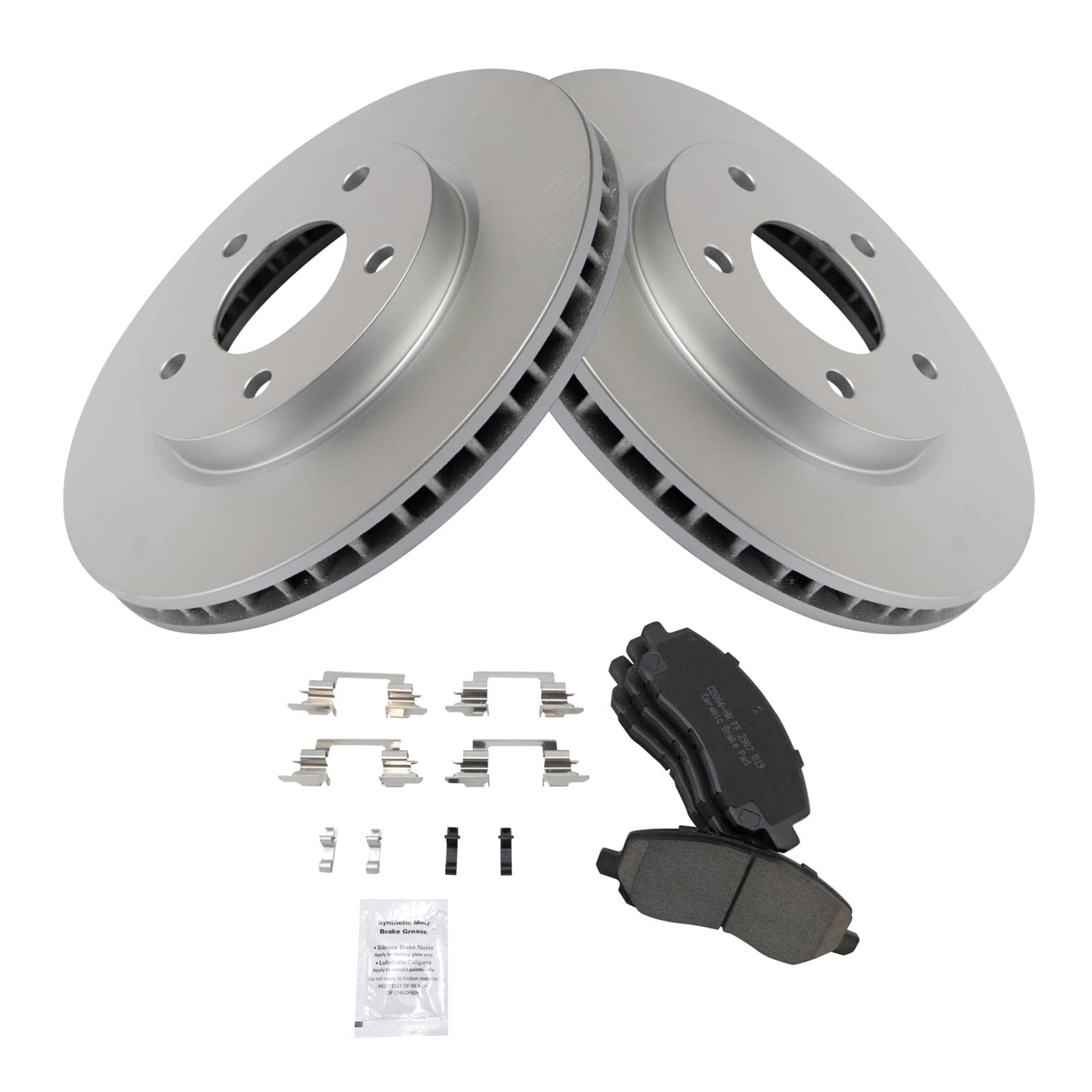 Trq Front Brake Pad & Rotor Kit Ceramic Premium G-Coated Compatible With 2007-2012 Dodge Caliber 2008-2017 Mitsubishi Lancer