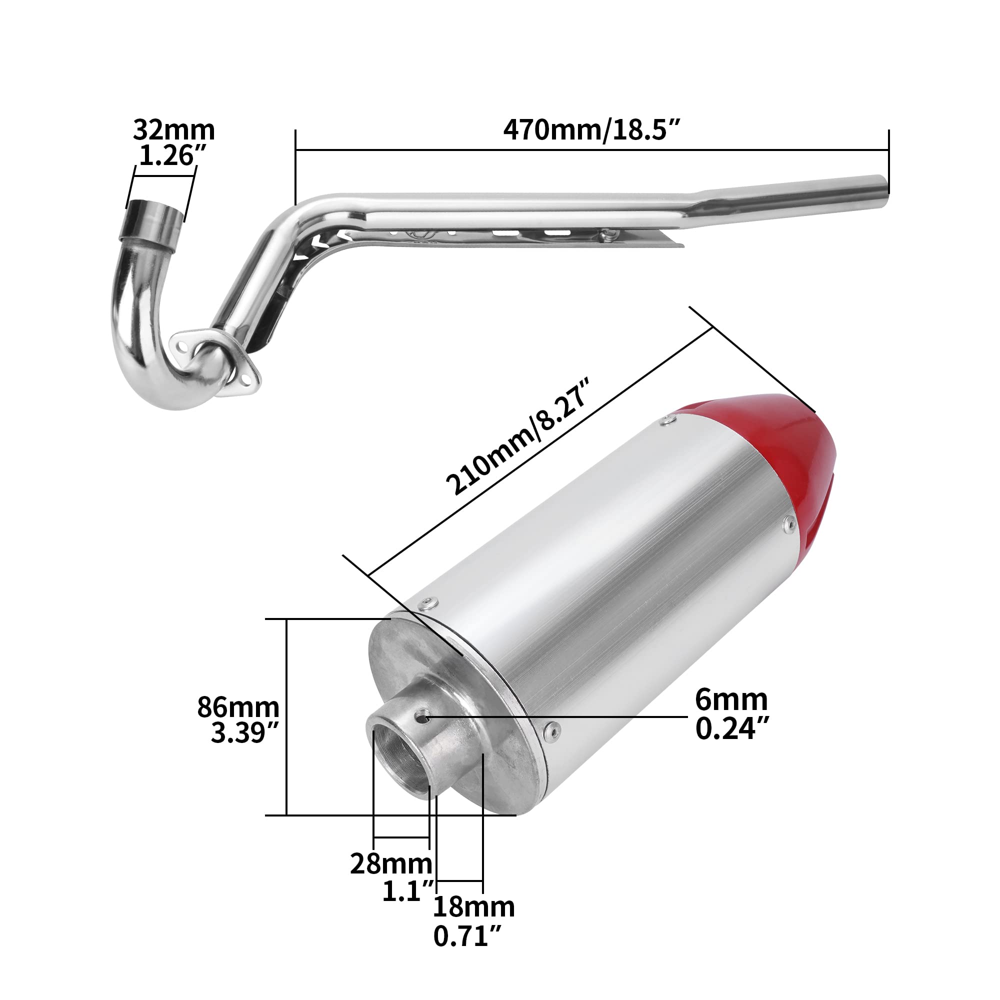 28mm Exhaust Muffler Silencer Pipe Assembly for CRF50 XR50 GY6 70cc 110cc 125cc SSR SR110 Rocketa Taotao DB14 DB10 xpro DB-x20 S