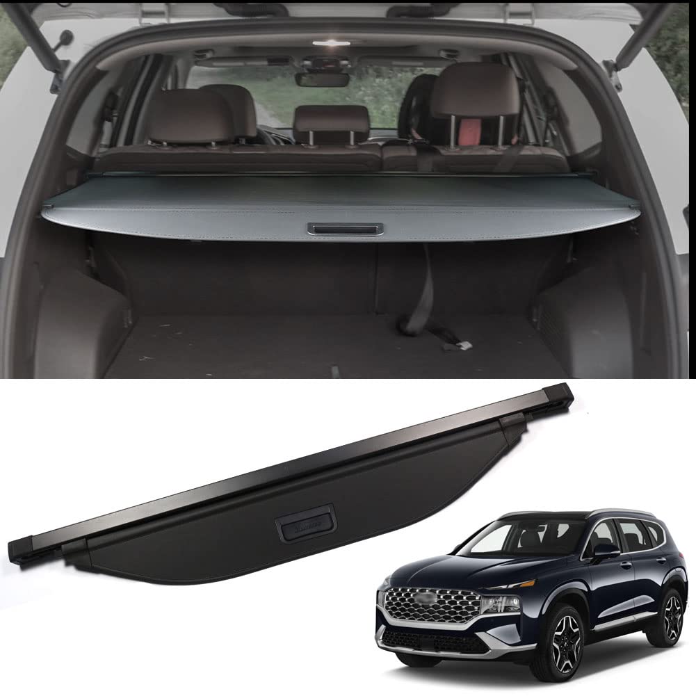 Marretoo For Hyundai Santa Fe Cargo Cover 2019 2020 2021 2022 2023 For Hyundai Santa Fe Accessories Black Retractable Trunk Cove