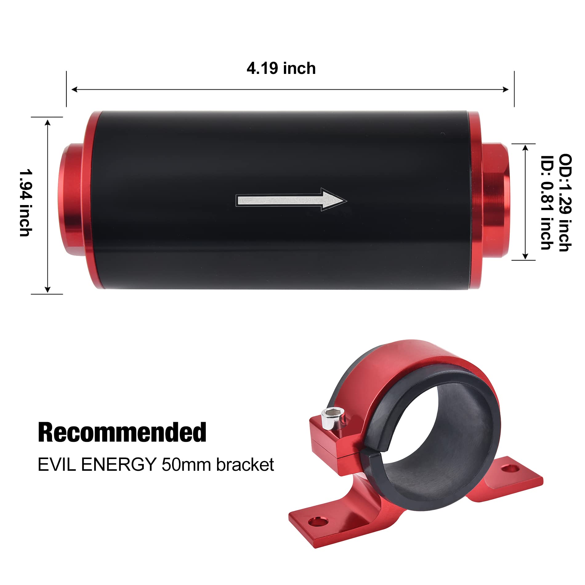 Evil Energy Inline Fuel Filter 100 Micron With 6An 8An 10An Adapter Universal 50Mm Red