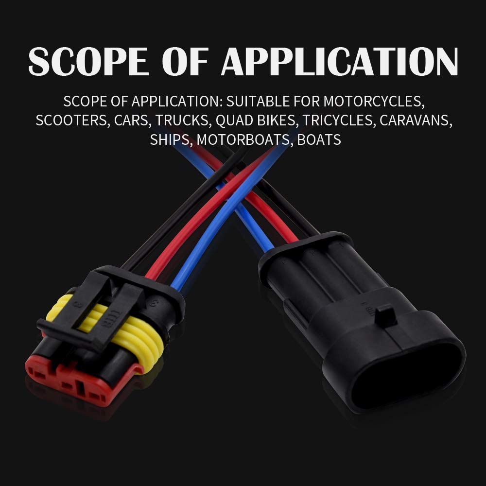 3 Pin Connector Waterproof Connector, Male And Female Way 16 Awg Wire Suitable For Car Truck, Boat And Other Wire Connection 5 K