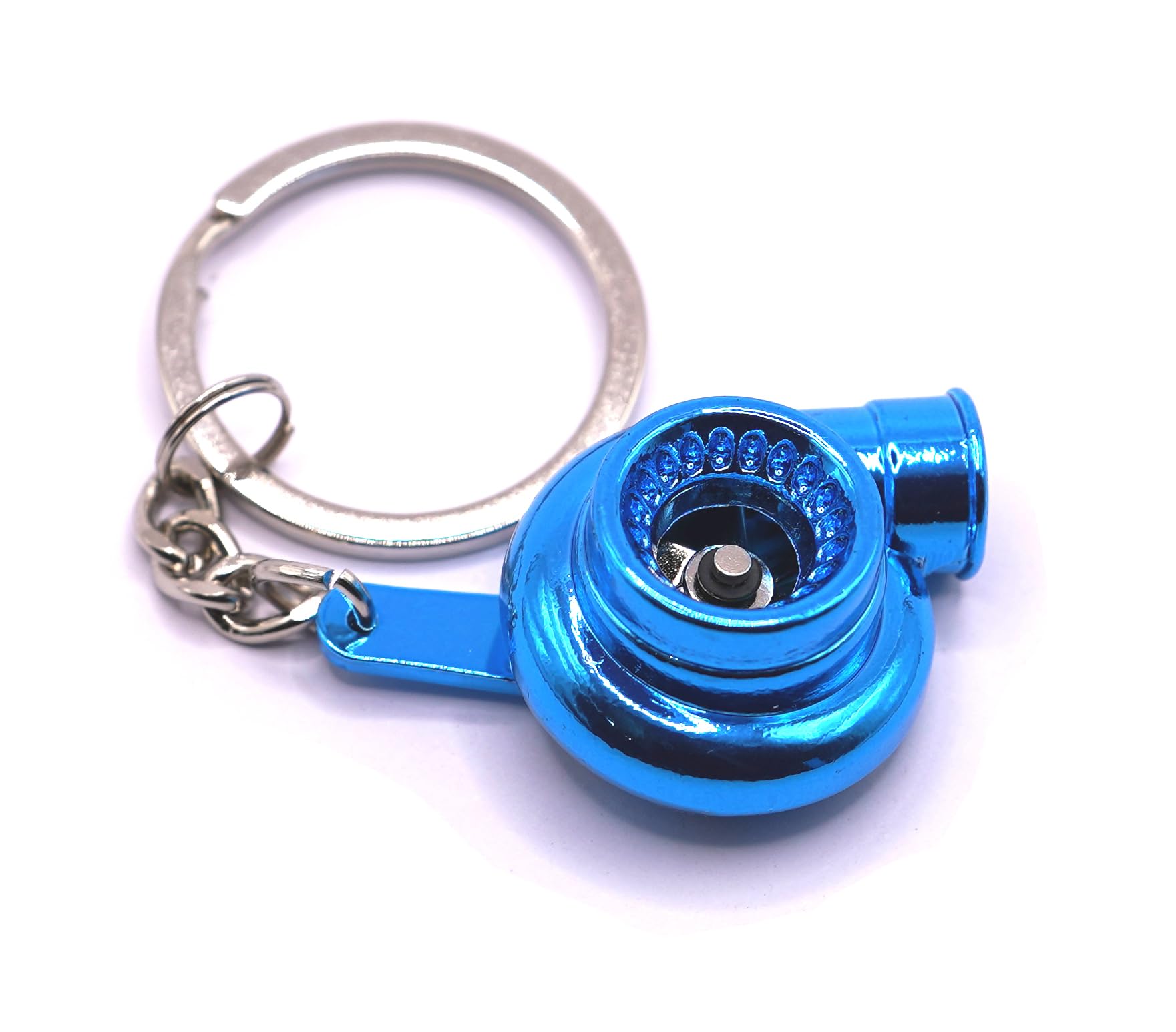 Gt//Rotors Turbo Keychain Metal Spinning Turbocharger Automotive Mini Car Part Keychain Key Ring (Blue Chrome Turbo)