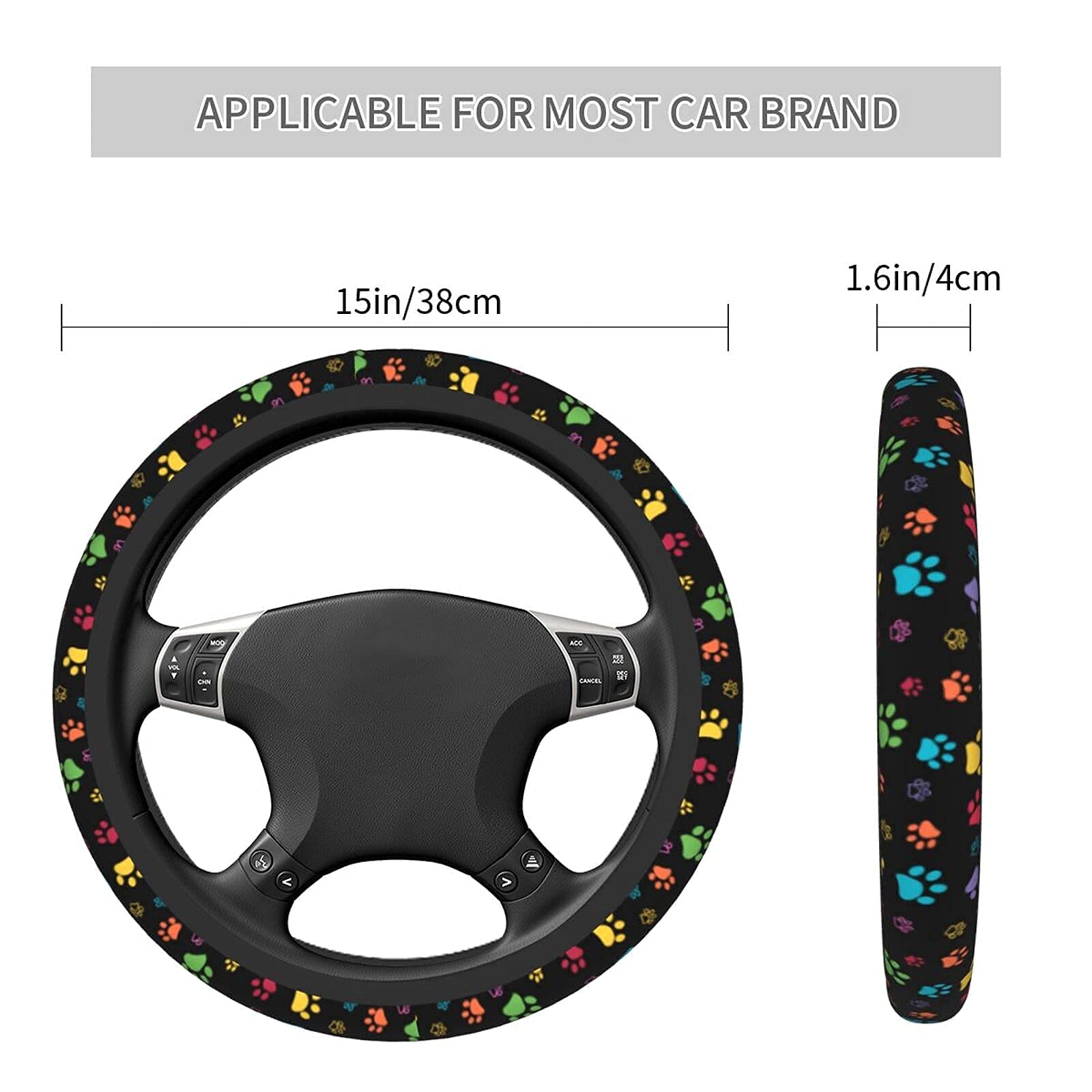 Dog Paw Print Steering Wheel Covers Universal 15 Inch Non Slip Neoprene Steering Wheel Protector Cover For Men Women Teen
