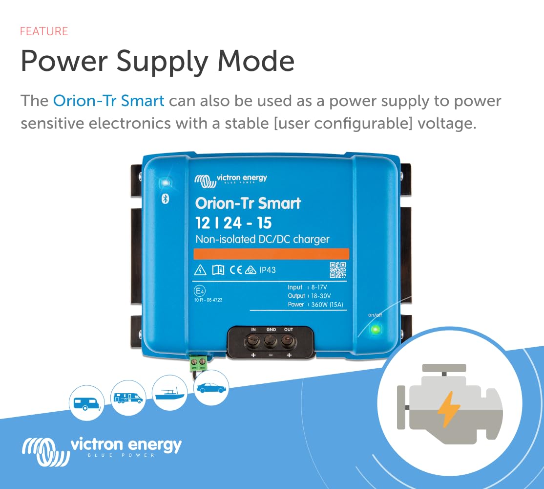 Victron Energy Orion-Tr Smart Dc To Dc Charger (Bluetooth) - 12/24-Volt 15 Amp 360-Watt - Battery Charger For Dual Battery Systems - Non-Isolated