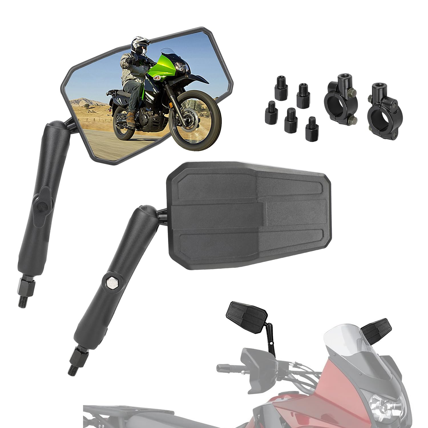 IUVWISN Motorcycle Rear View Mirror 8/10MM Angle Adjustable Aluminum Mirror Universal for KLR 650 CRF300L DRZ400 KLX300 390/790/