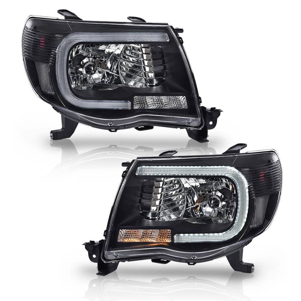 PIT66 LED Front Headlights Assembly Fit Toyota Tacoma 2005 2006 2007 2008 2009 2010 2011 Clear Lens Black Housing Clear Reflecto