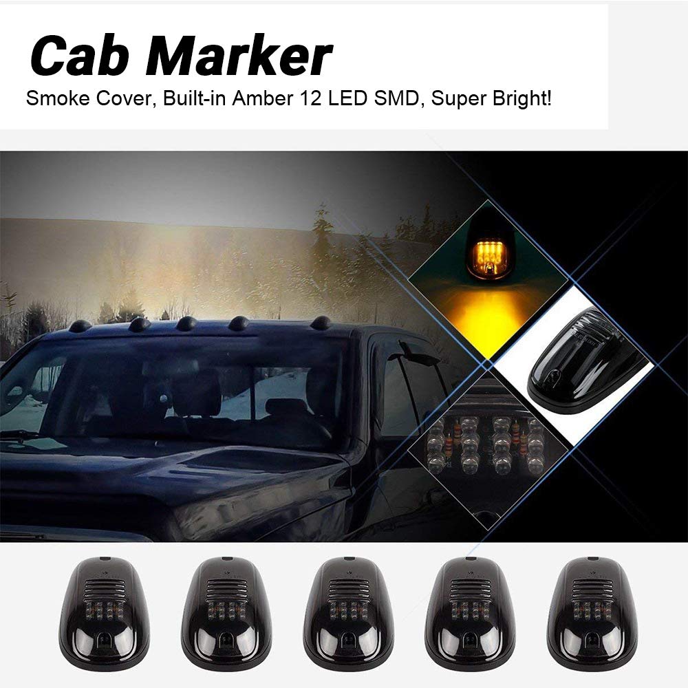 Hhcsop Amber Cab Marker Light For Dodge Ram 1500 2500 3500 4500 5500 Pickup Trucks 2003-2018, 12 Led Roof Running Lights Top Cle