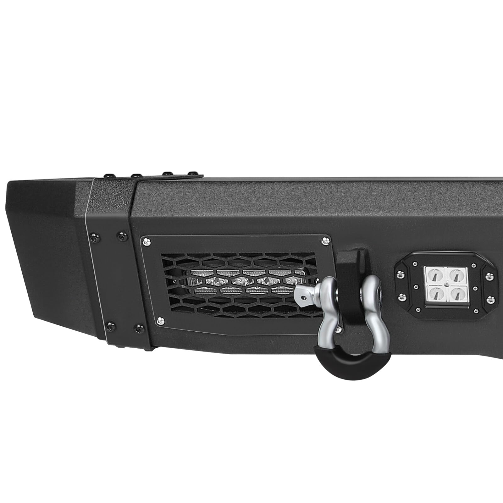 Findauto Rear Bumper Fit For 2010-2014 Ford F-150 With D-Ring And Led Lights Upgraded Textured Black Rock Crawler Bumper