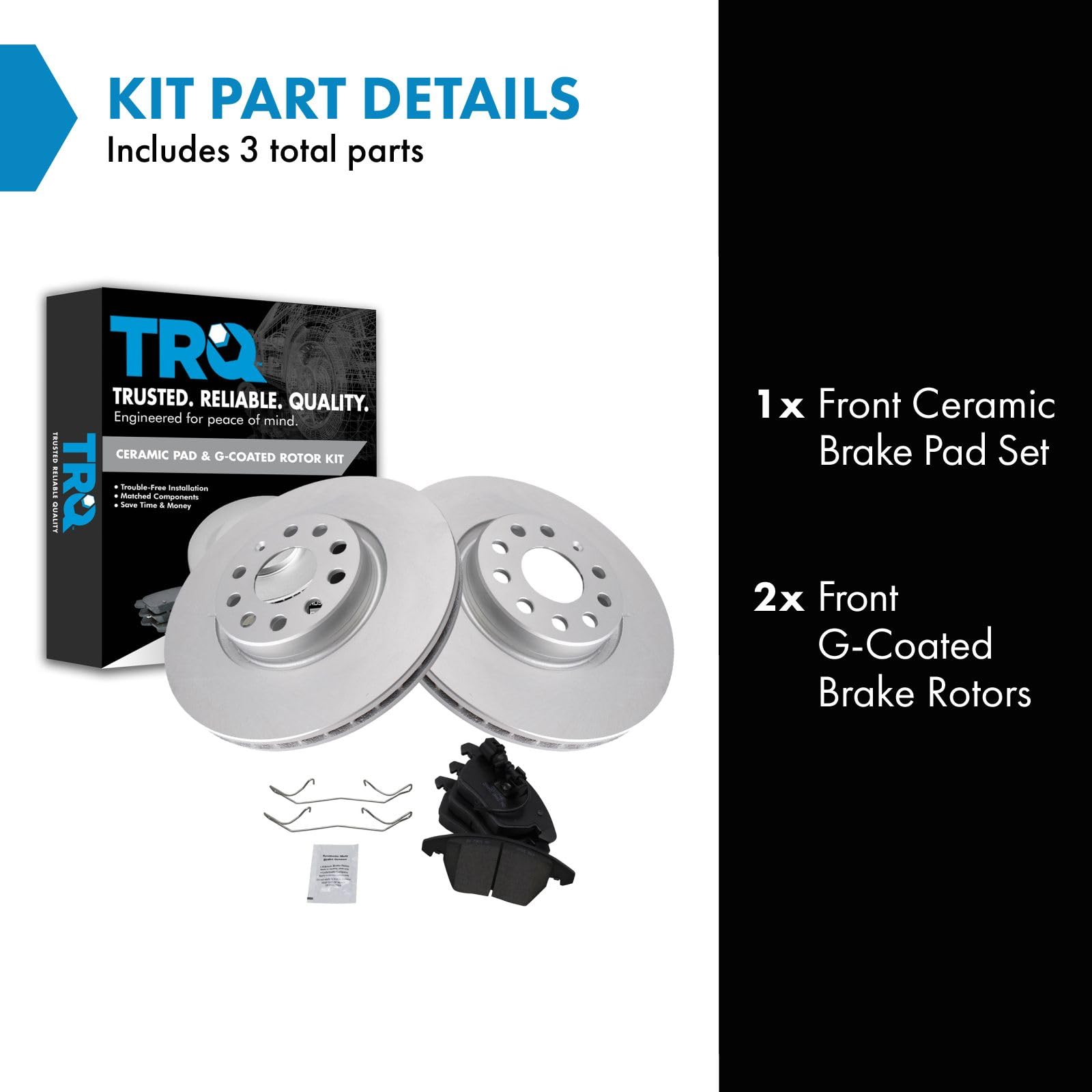 Trq Front Ceramic Brake Pad & Coated Rotor Set Compatible With A3 Tt Vw Eos Jetta Gti Passat