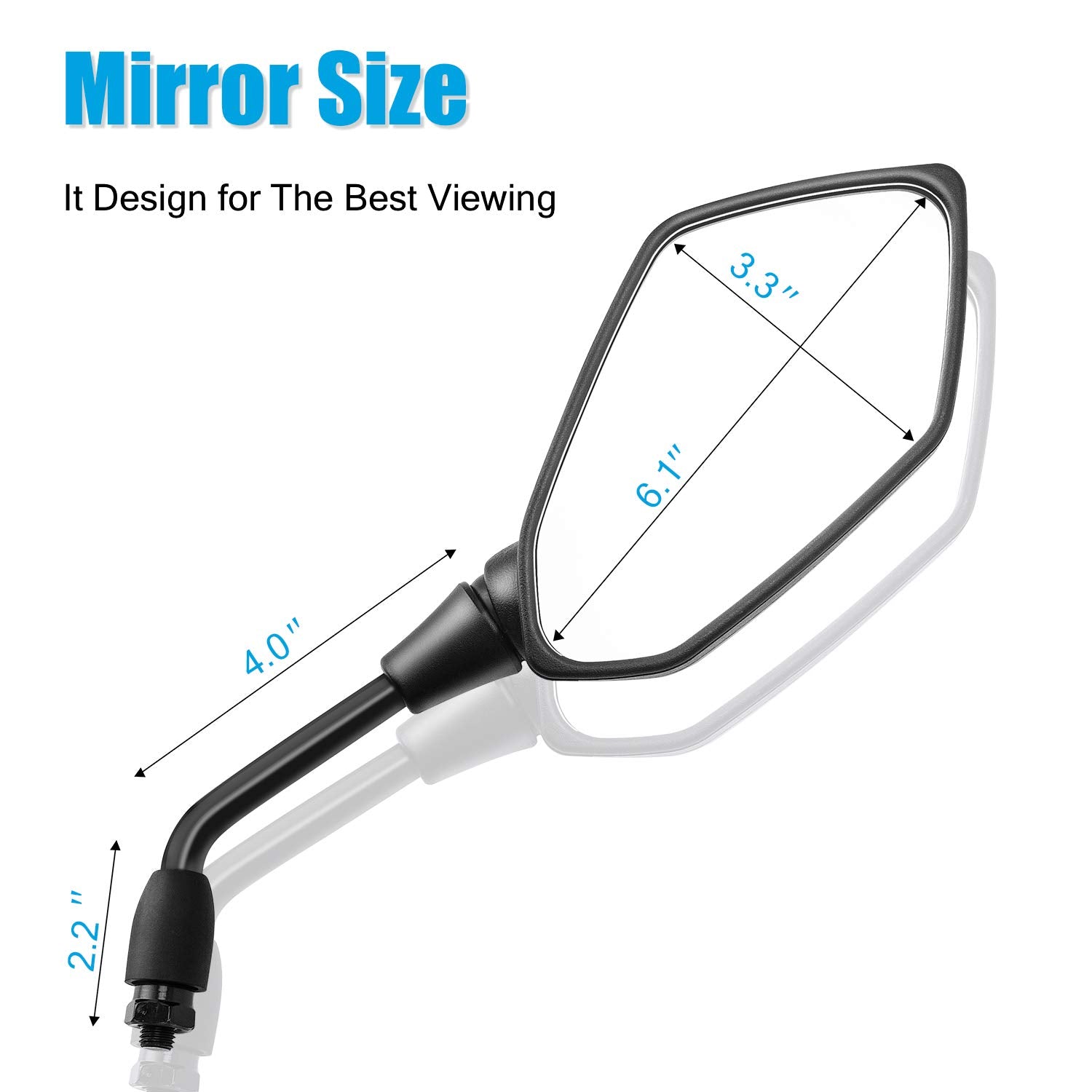 Trkimal Universal Adjustable Motorcycle Rear View Mirror - Rhombus Convex Mirror with 10mm Clockwise Thread Bolt, 7/8    Mount C