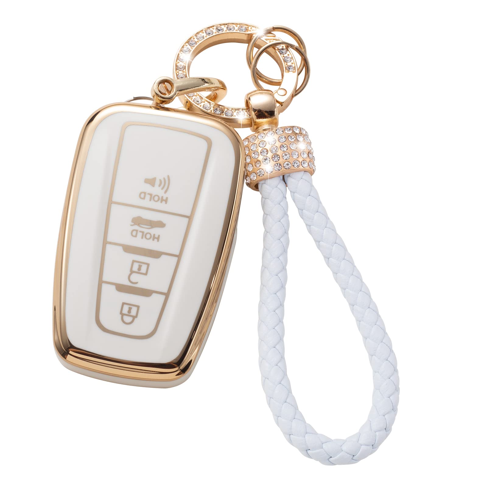 Gematay For Toyota Key Fob Cover With Lanyard, Car Key Case Protection For 2018-2022 Camry Rav4 Highlander Avalon C-Hr Prius Corolla Gt86 Smart Key Holder