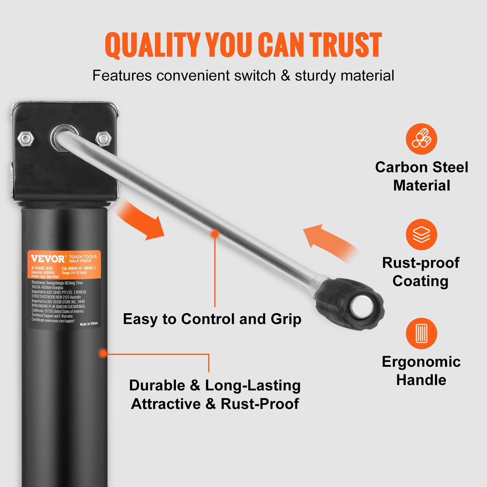 Vevor 5000 Lbs A-Frame Trailer Jack, 15'' Vertical Travel, Adjustable Drop Leg, For Horse Trailer, Utility Trailer, Yacht Traile