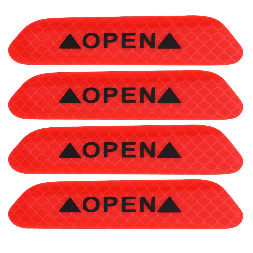 4Pcs Car Reflective Safety Stickers, Keenso Auto Self Adhesive Waterproof Safety Warning Caution Decals Open Stickers (Red)