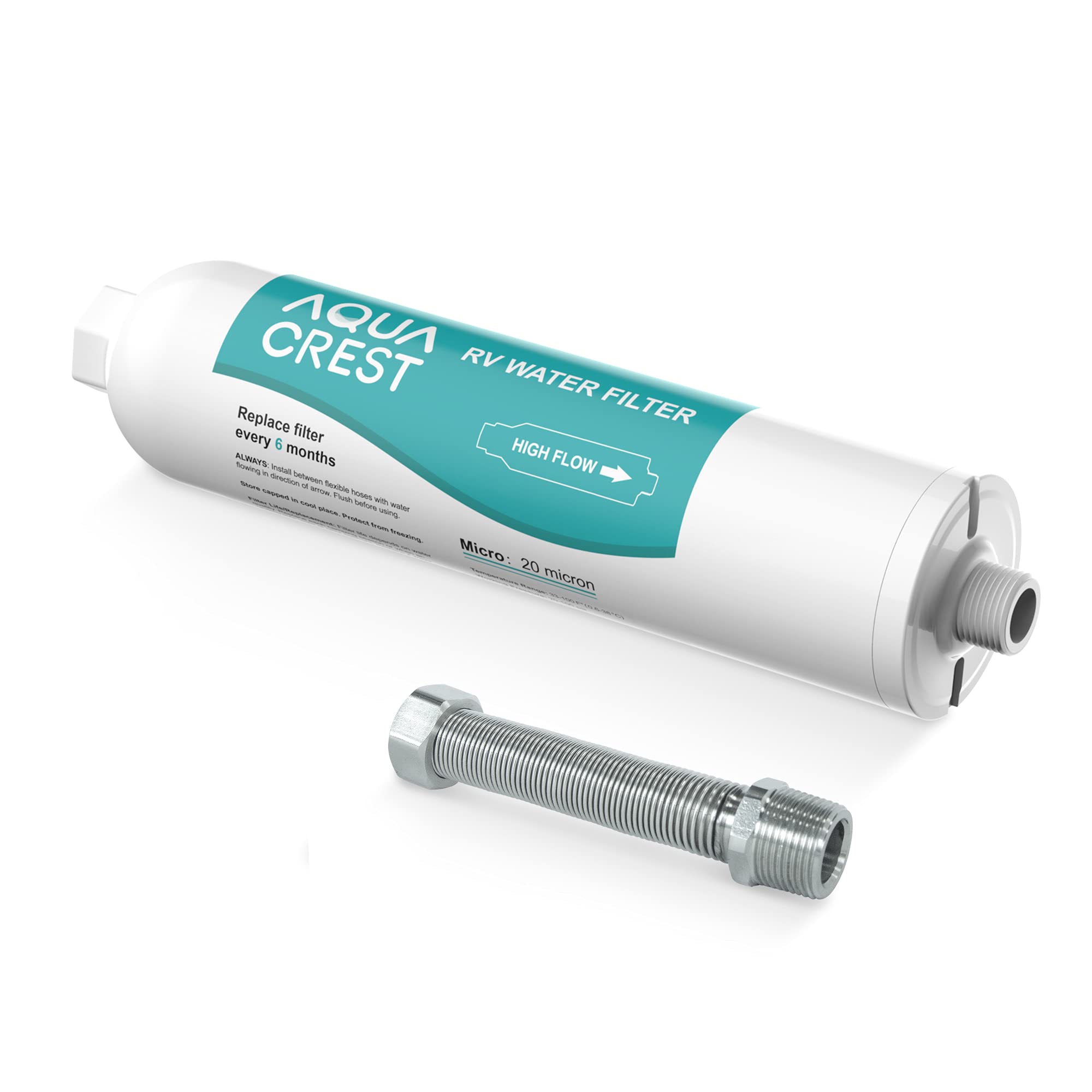 Aquacrest Extra Large Rv Water Filter, Double Filter Materials, Ultra Long Lifespan 6 Months With Stainless Steel Hose, Greatly