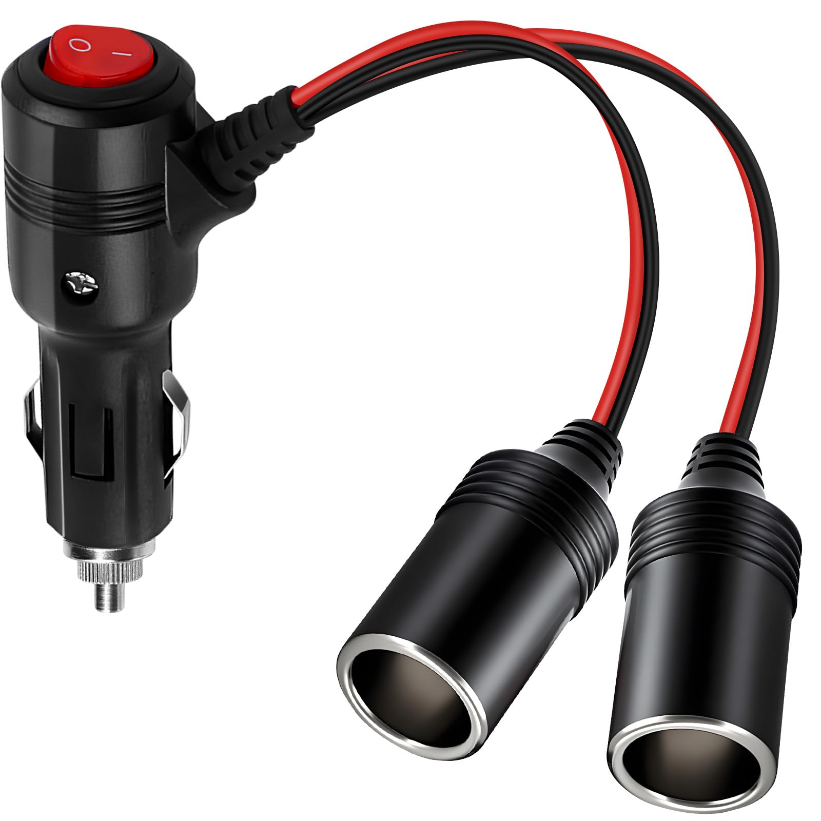 Car Cigarette Lighter Splitter, 12V Splitter Adapter For Car,Roéko 1 To 2 Car Cigarette Lighter Splitter Power Charger Port, With 15A Fuses For 12/24 Volt Cars Vehicle,With On Off Switch