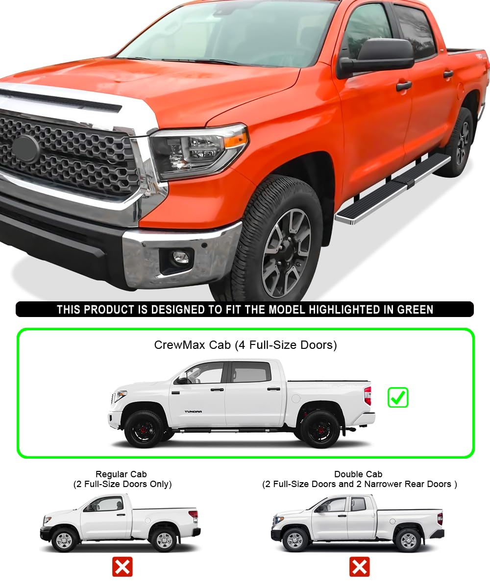 Aps (304 Stainless Steel Polished Silver 5 Inches) Running Boards Nerf Bars Side Steps Compatible With Toyota Tundra 2007-2021 Crewmax