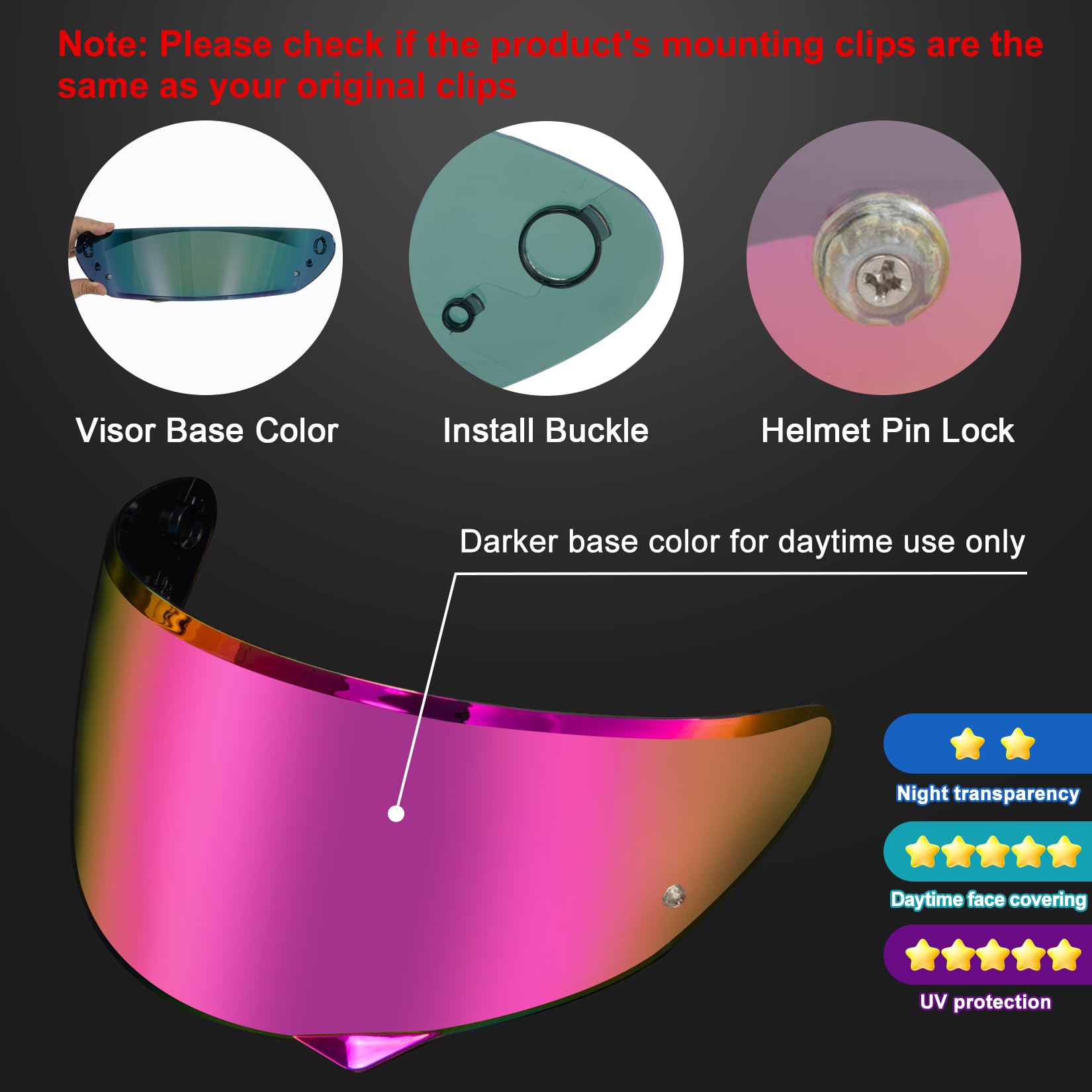 PSLER HJ-34P Visor - HJ-34P Visor Tinted C10 Helmet Visor Pinlock-Ready Face Shield for HJ-34P C10,Deep Red Rose