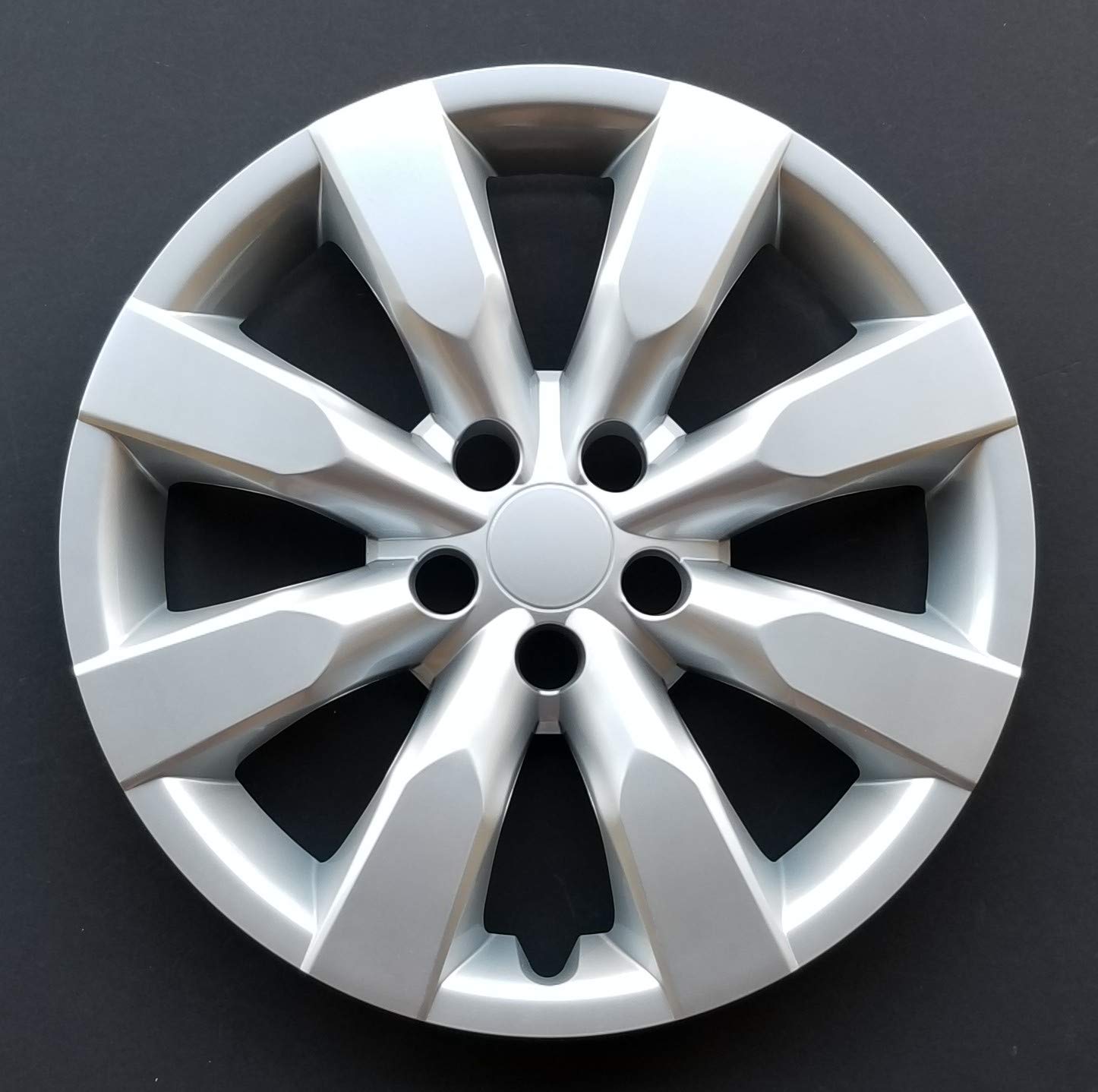 New Wheel Covers Replacements Fits 2014-2018 Toyota Corolla ; 16 Inch; 8 Spoke; Silver Color; Plastic; Set Of 4; Standard Leg