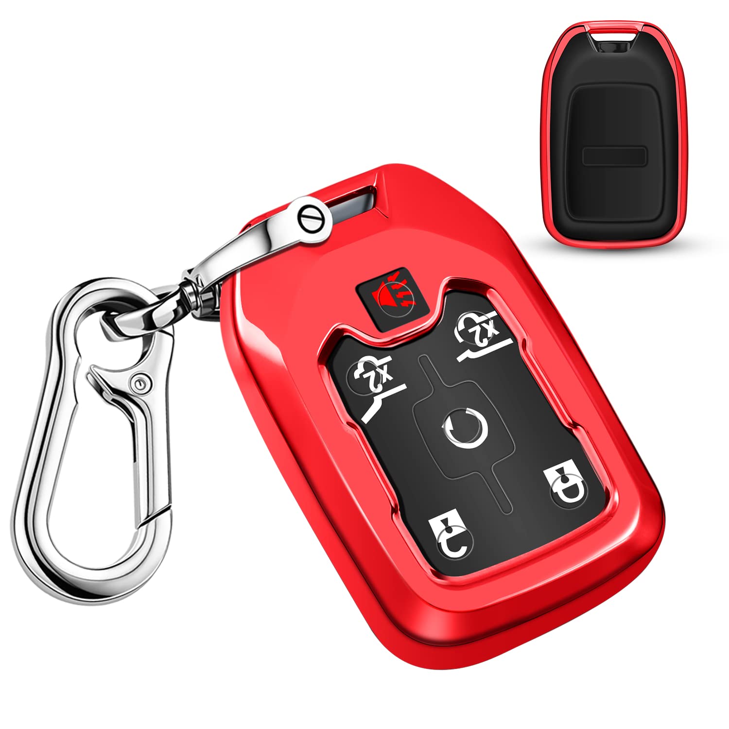 Qbuc For Gmc Key Fob Cover Tpu Protector Case With Keychain For 2019-2021 Chevrolet Chevy Silverado And Gmc Sierra 1500 2500Hd 3500Hd Terrain Acadia Yukon Key Cover Smart Remote 3/4/5/6 Button(Red)