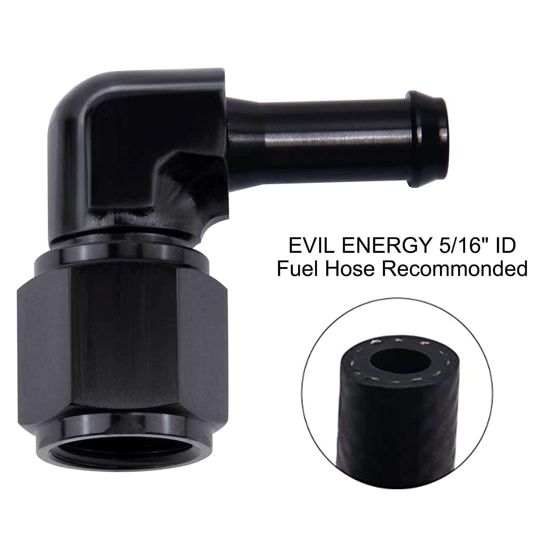 EVIL ENERGY 6AN Female to 5/16'' Barb Hose Fitting 90 Degree Swivel 2PCS