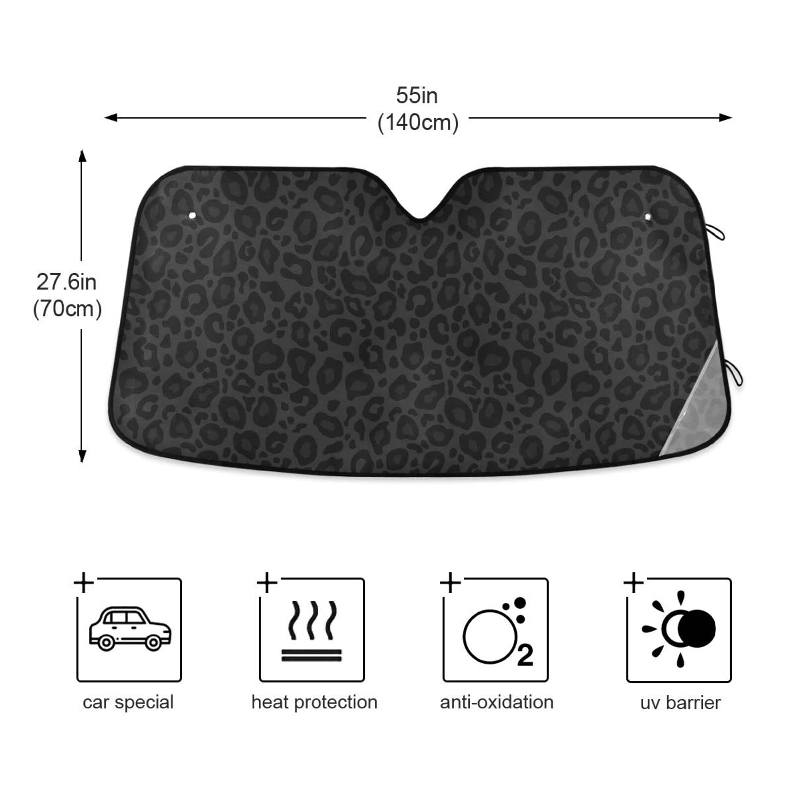 Oarencol Black Leopard Car Windshield Sun Shade Animal Skin Print Foldable Uv Ray Sun Visor Protector Sunshade To Keep Your Vehi