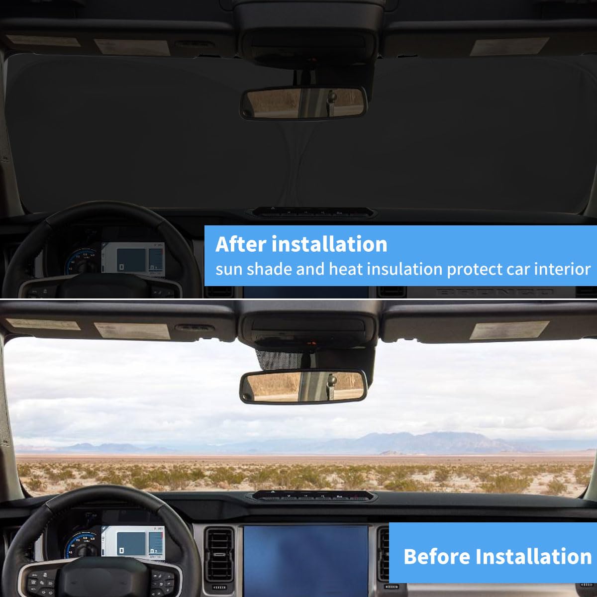 Windshield Sun Shade For Ford Bronco Accessories Window Sunshade Fit 2025 2024 2023 2022 2021 Ford Bronco(Only For Bronco Spor)