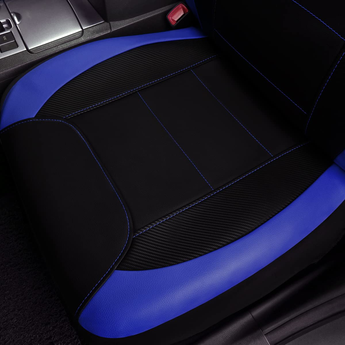 Flying Banner Car Seat Covers Protects Water Proof Faux Leather Carbon Fiber Front And Rear Bench (Blue Black, Full Set - 9Pcs)