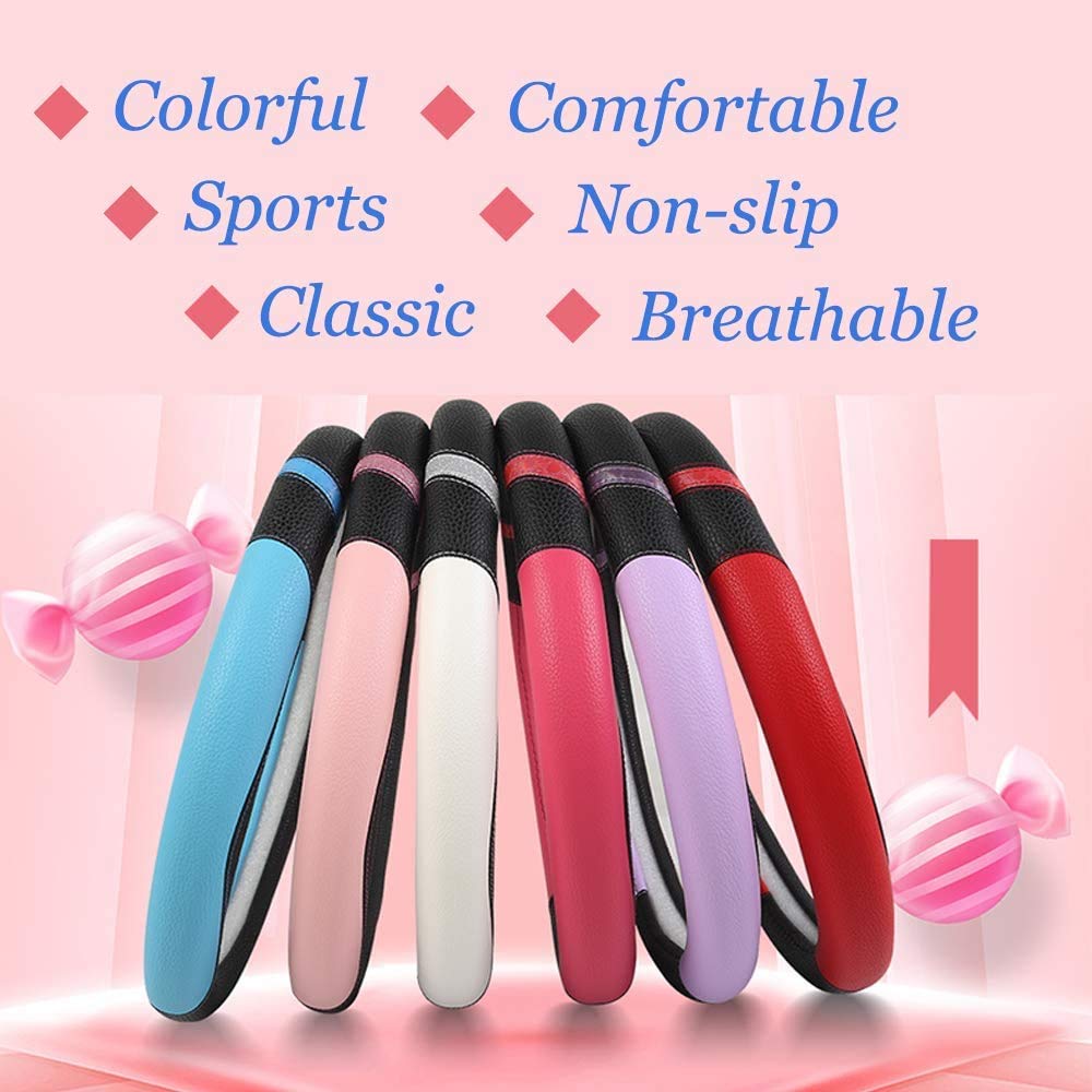 Steering Wheel Cover For Men Women Leather Universal Steering Wheel Covers For Car 15Inch (Gray)