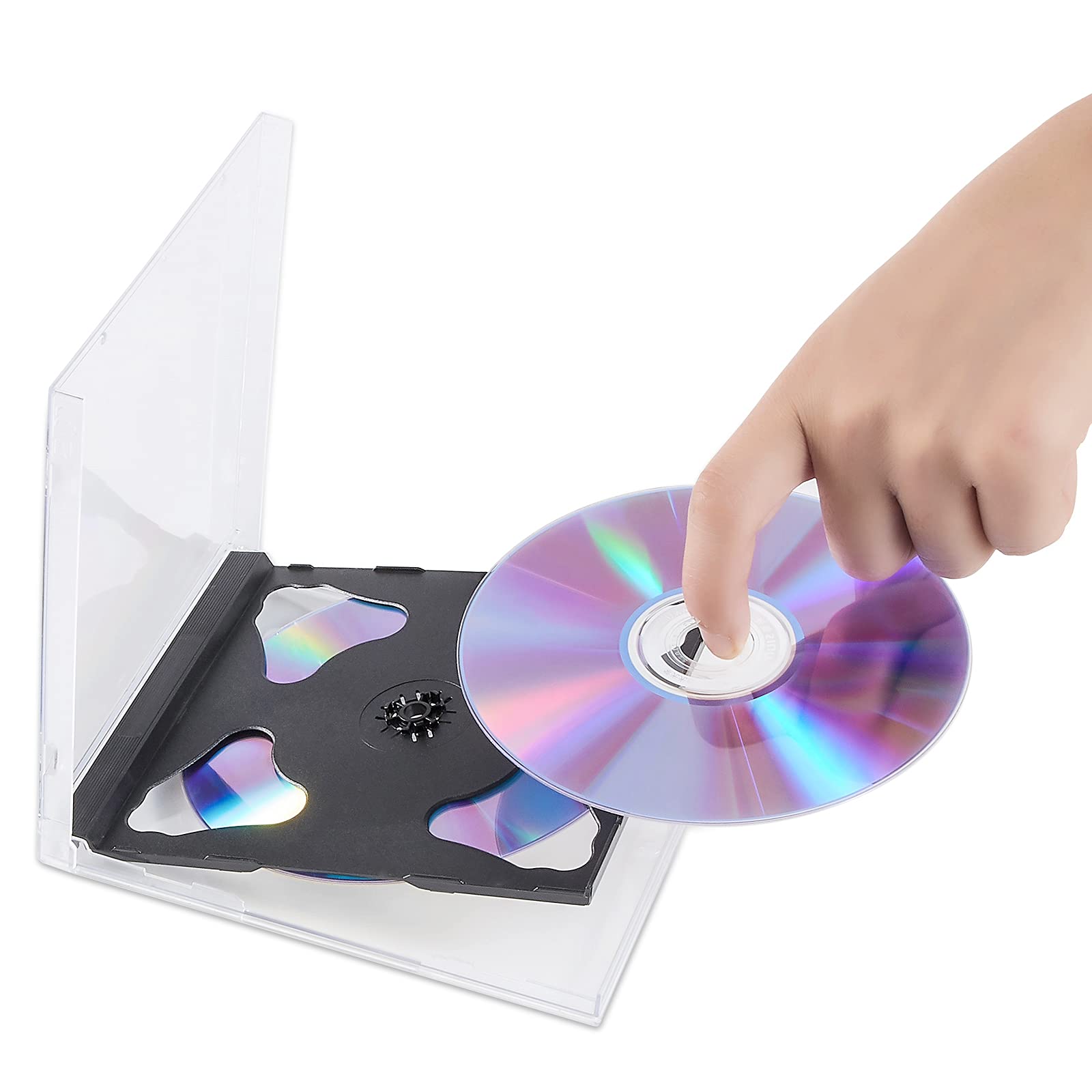 Maxtek 10.4 mm Standard Double (2 Discs Capacity) Clear CD Jewel Case with Black Tray, 25 Pack