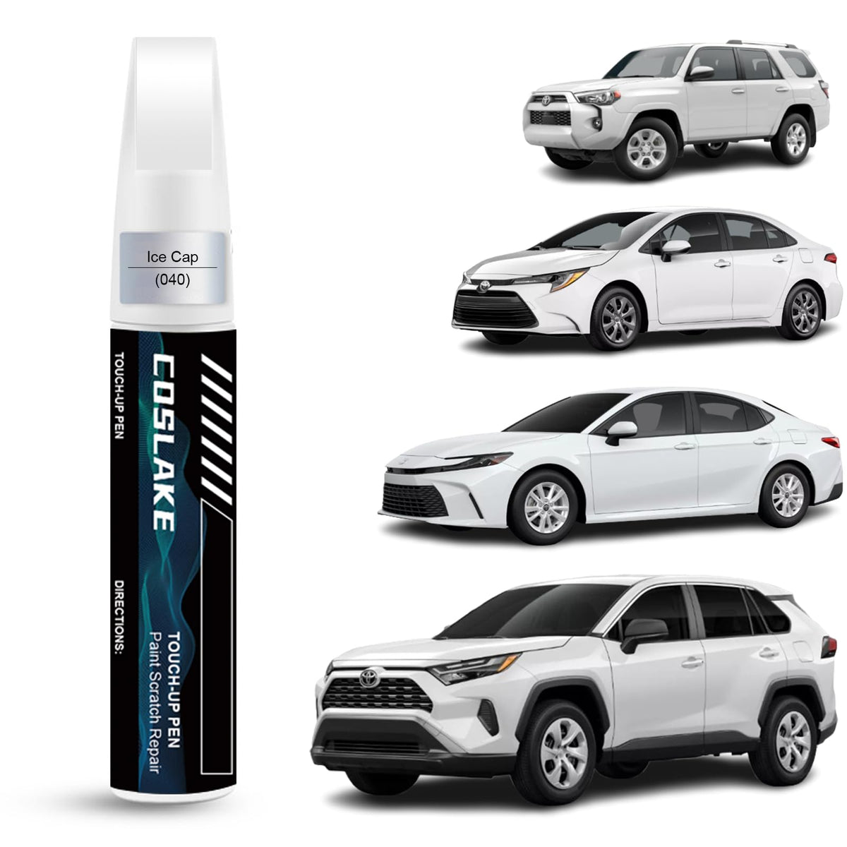 COSLAKE Car Touch Up Paint(Ice Cap/Super White(040(Include 2UE/2MQ))) for Toyota, Car Paint Scratch Repair Kit, Quick & Easy Sol